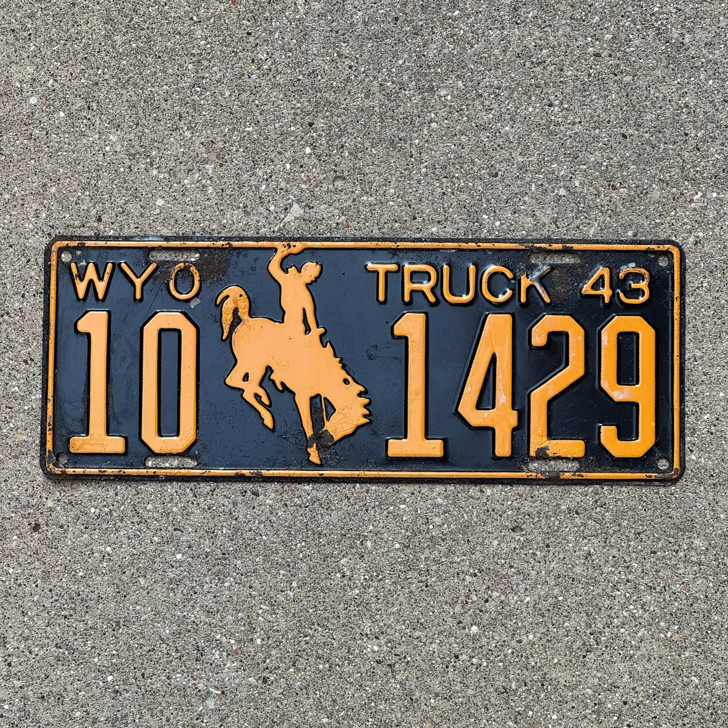 Photo of a 1943 Wyoming Truck License Plate Auto Tag Garage Decor Vintage Bronco 10 1429
