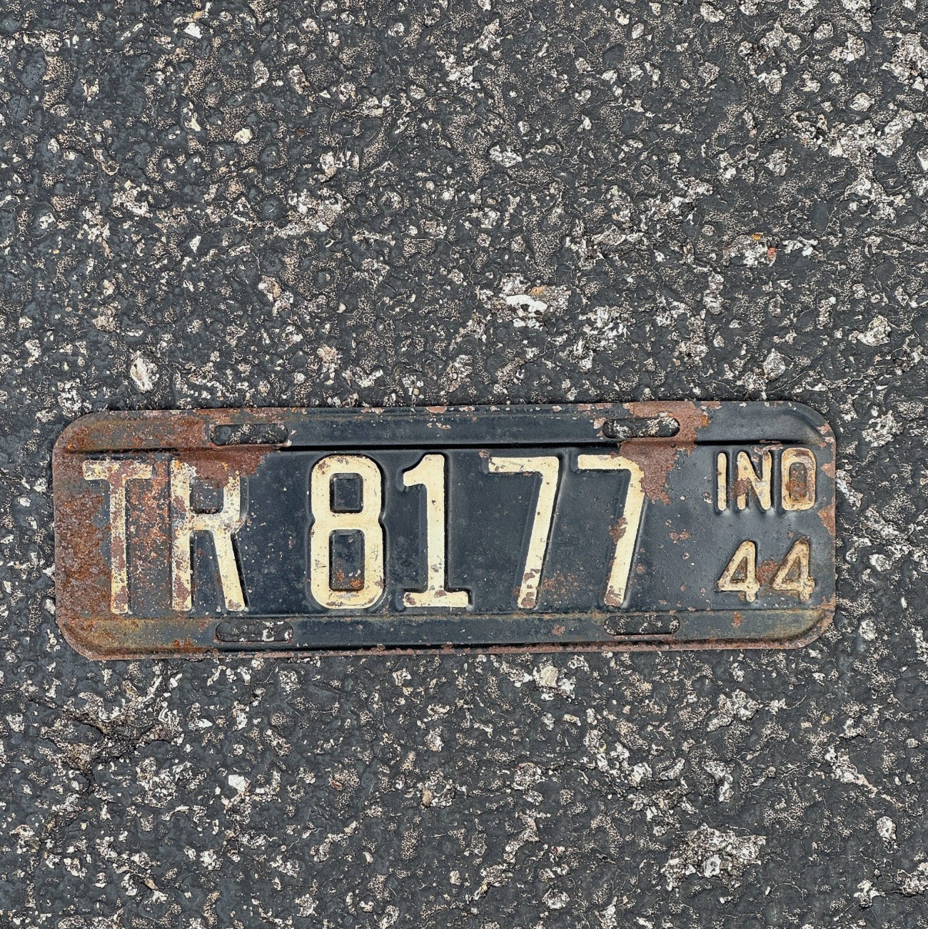 Photo of a 1944 Indiana Trailer License Plate Auto Tag Garage Decor Vintage TR 8177