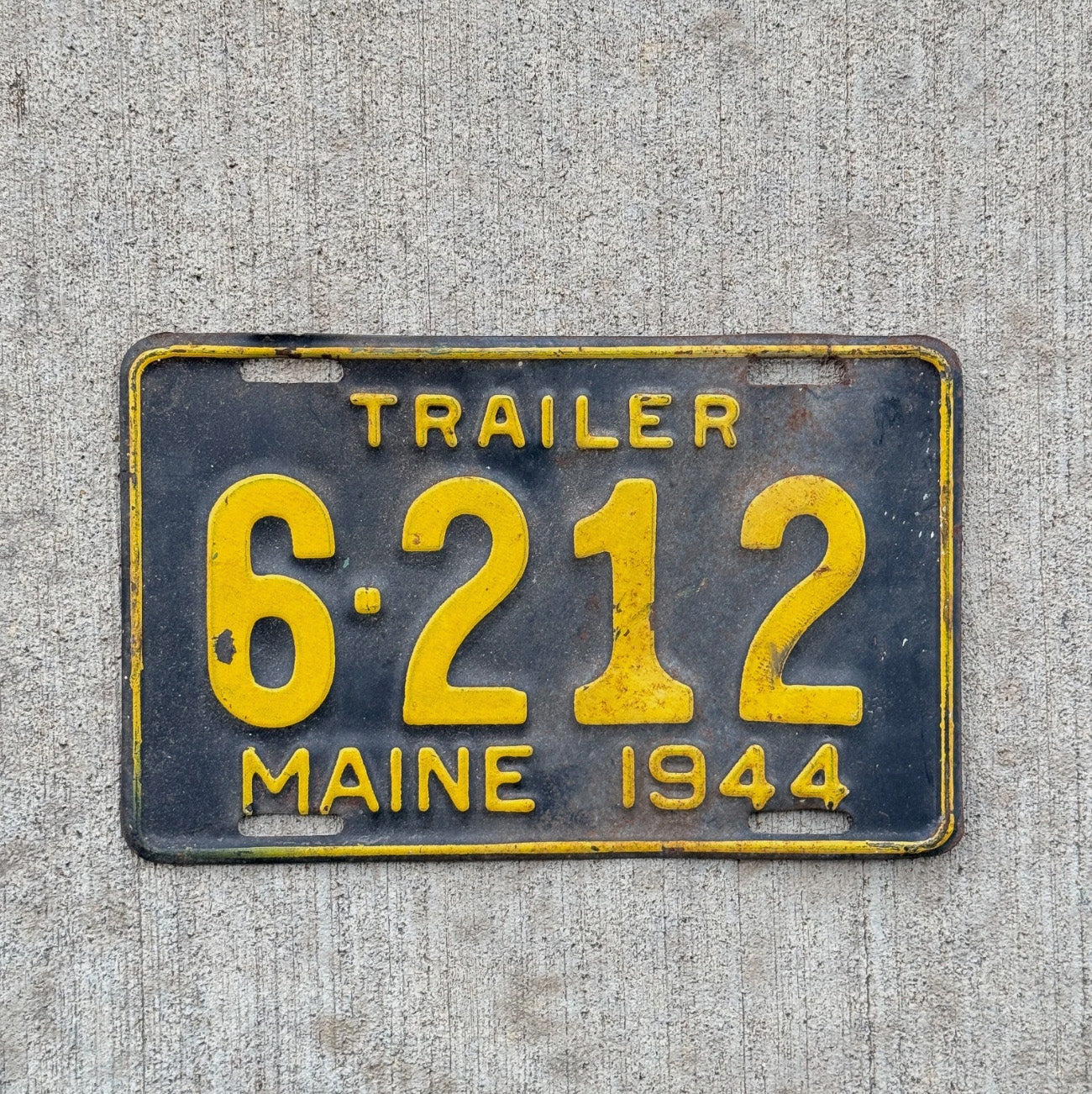 Photo of a 1944 Maine Trailer License Plate Auto Tag Garage Decor Vintage Shorty 6212