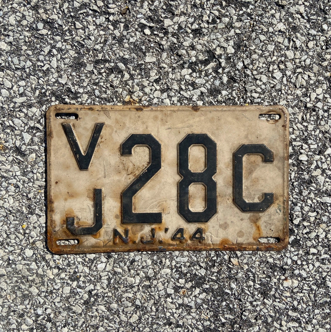 Photo of a 1944 New Jersey License Plate Auto Tag Garage Decor Vintage Initials Name VJ 28C