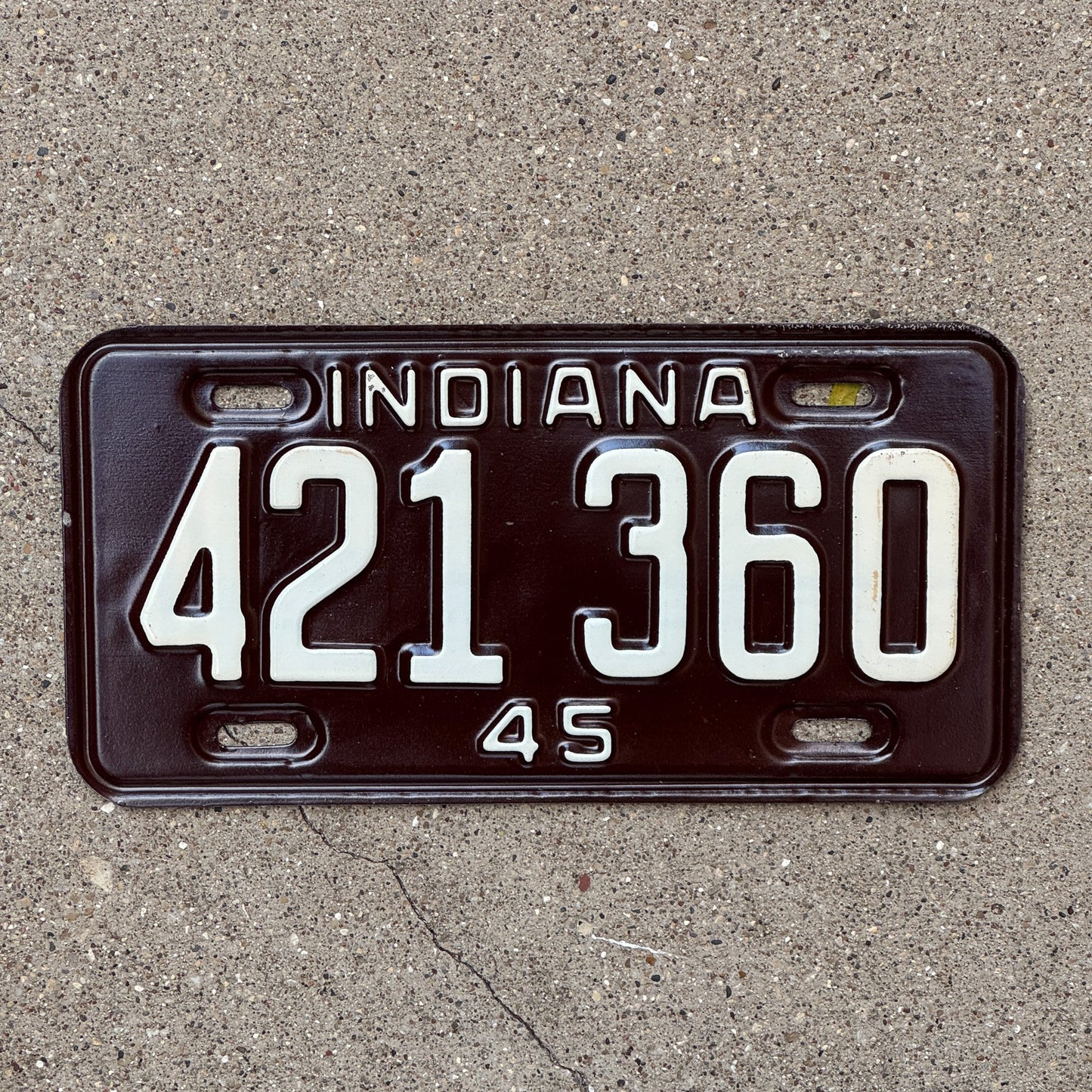 Photo of a 1945 Indiana License Plate Auto Tag Garage Decor Vintage High Quality 421360 with original patina