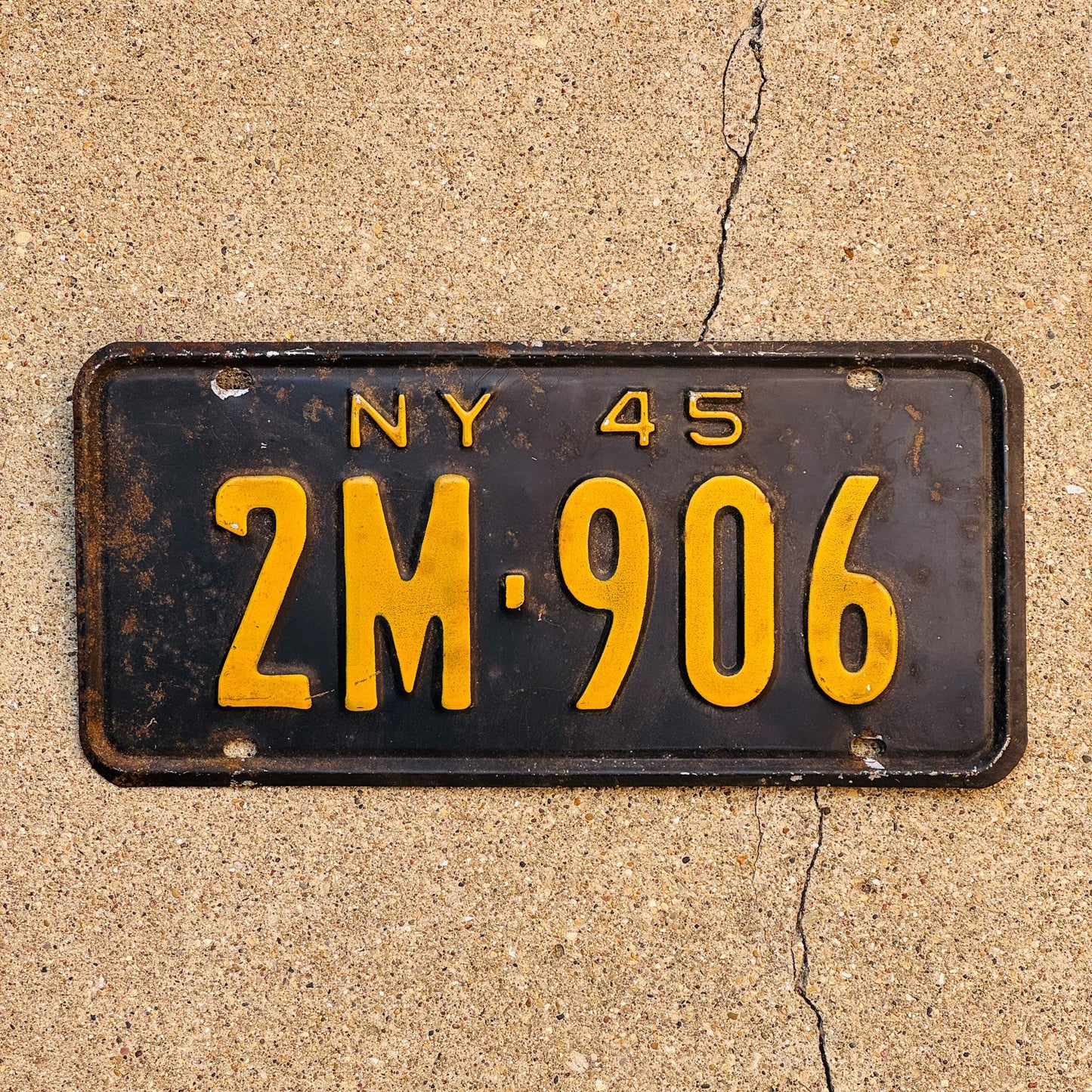 Photo of a 1945 New York License Plate Auto Tag Garage Decor Vintage 2M 906