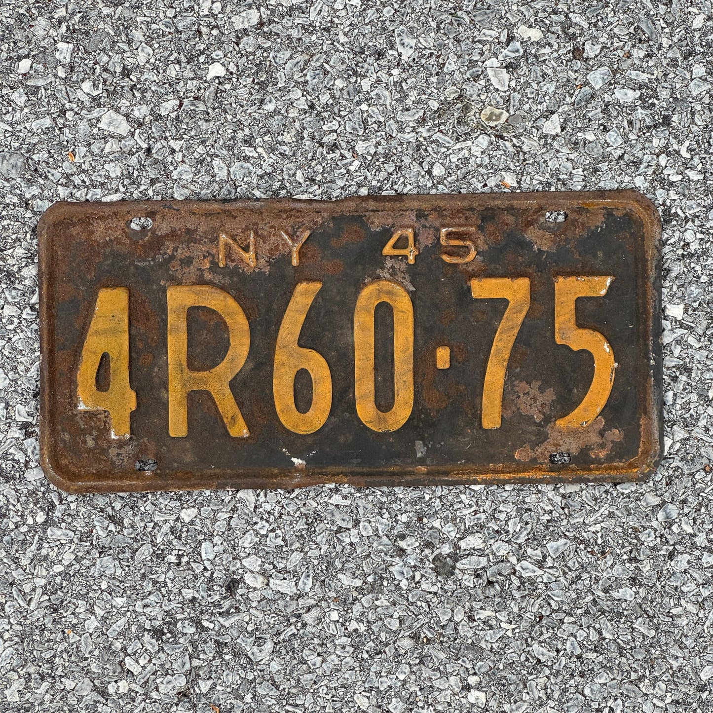 Photo of a 1945 New York License Plate Auto Tag Garage Decor Vintage 4R60 75