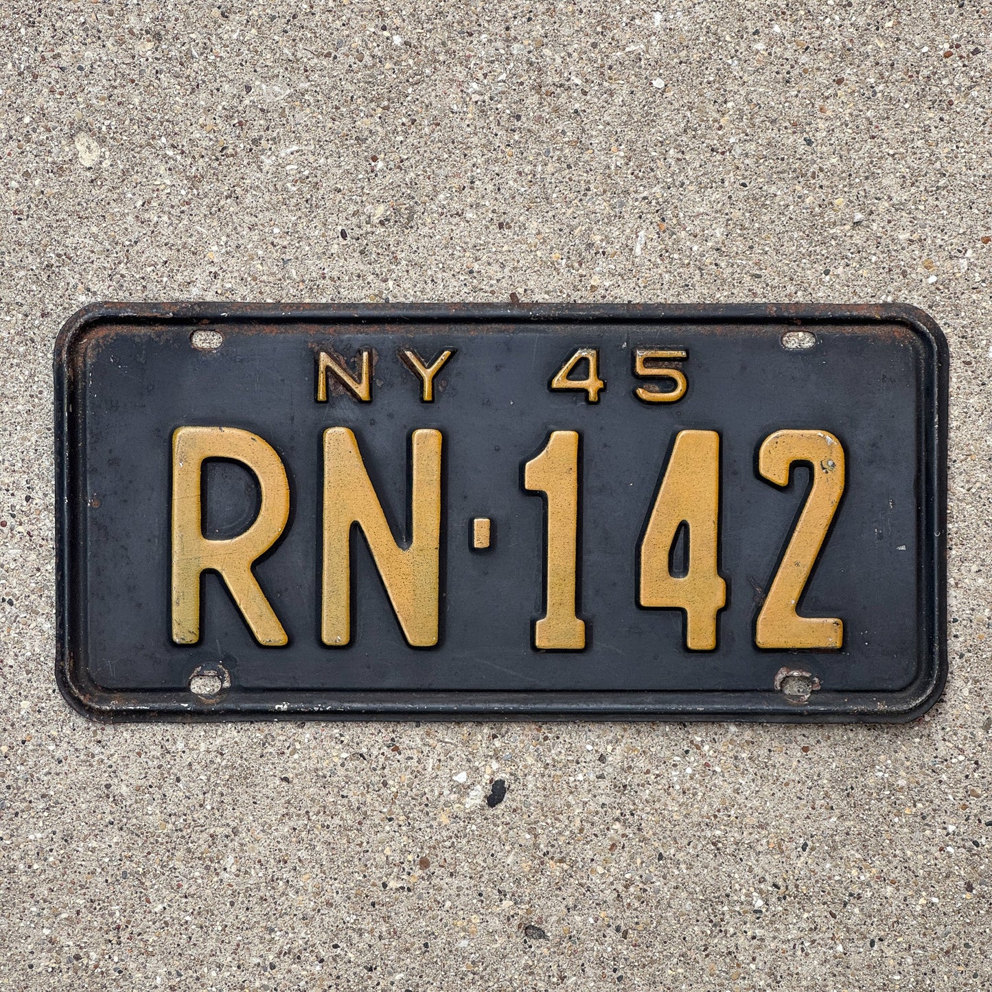 Photo of a 1945 New York License Plate Auto Tag Garage Decor Vintage RN 142