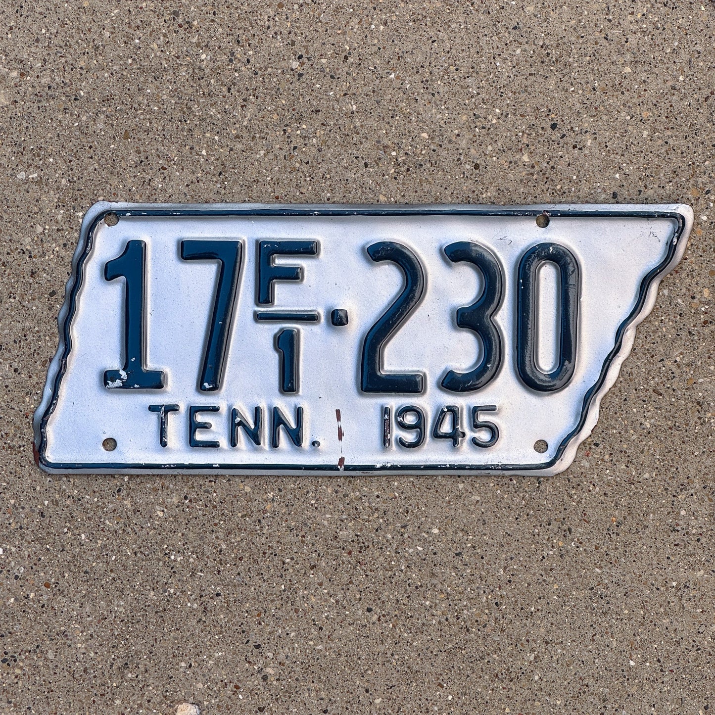 Photo of a 1945 Tennessee Farm License Plate Auto Tag Garage Decor Vintage State Shape 17 F1 230
