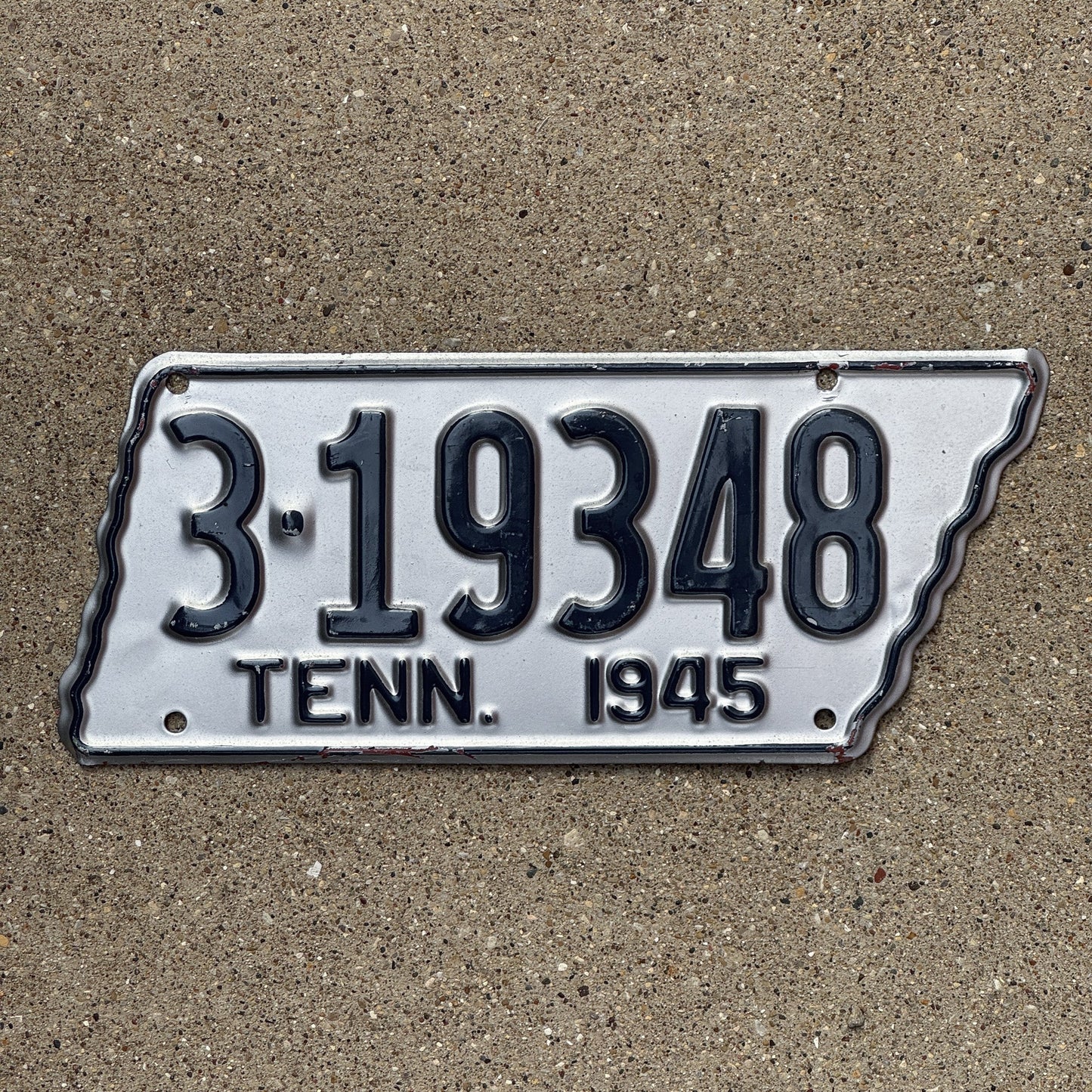 Photo of a 1945 Tennessee License Plate Auto Tag Garage Decor Vintage State Shape 3 19348