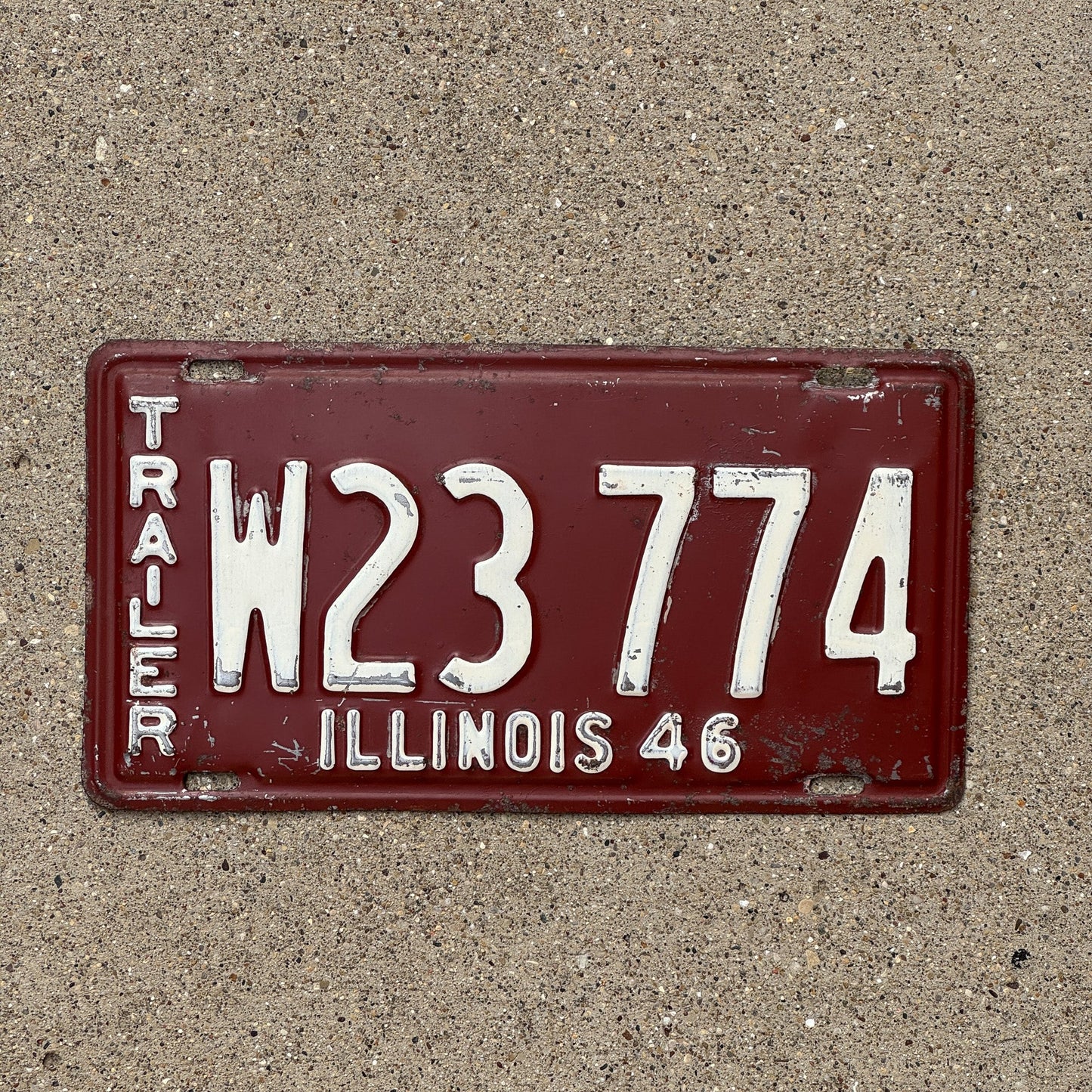Photo of a 1946 Illinois Trailer License Plate Auto Tag Garage Decor Vintage W 23 774