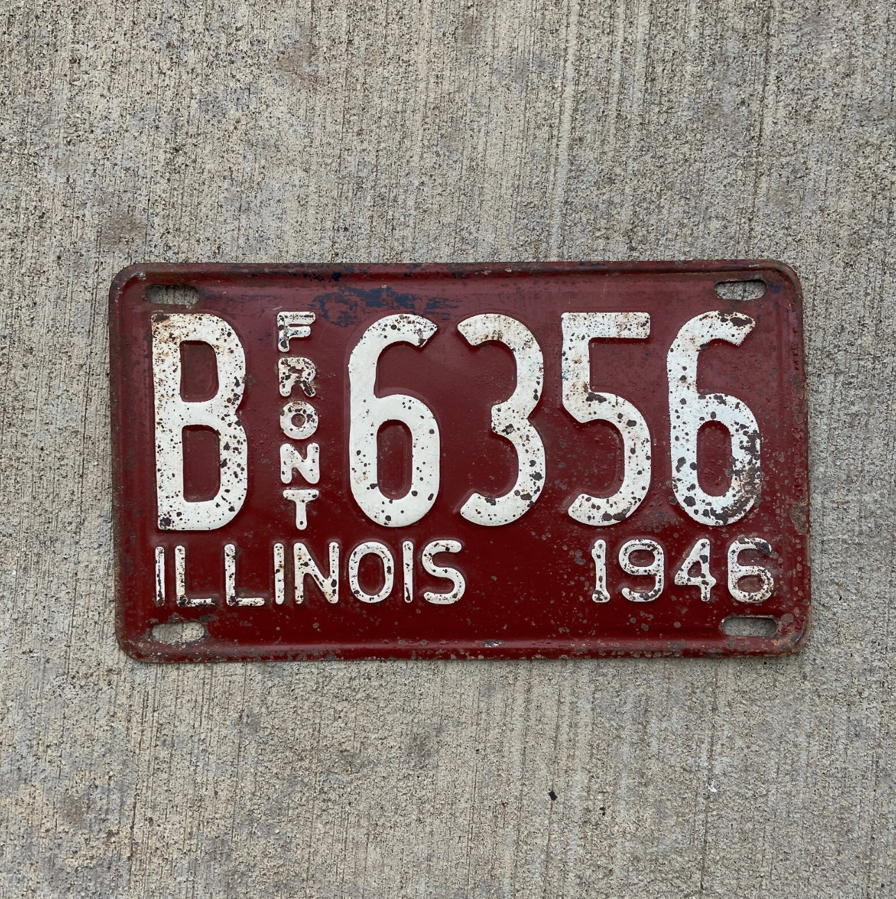 Photo of a 1946 Illinois Truck License Plate Auto Tag Garage Decor Vintage B 6356 with original patina