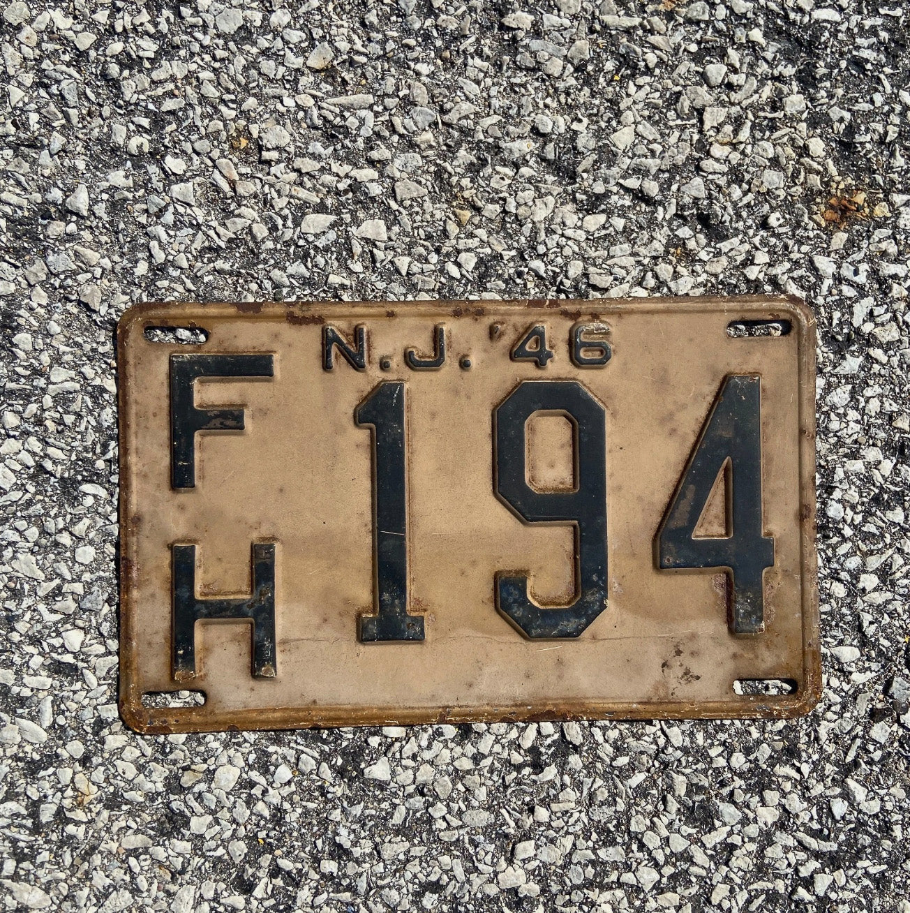 Photo of a 1946 New Jersey License Plate Auto Tag Garage Decor Vintage Initials Name FH 194