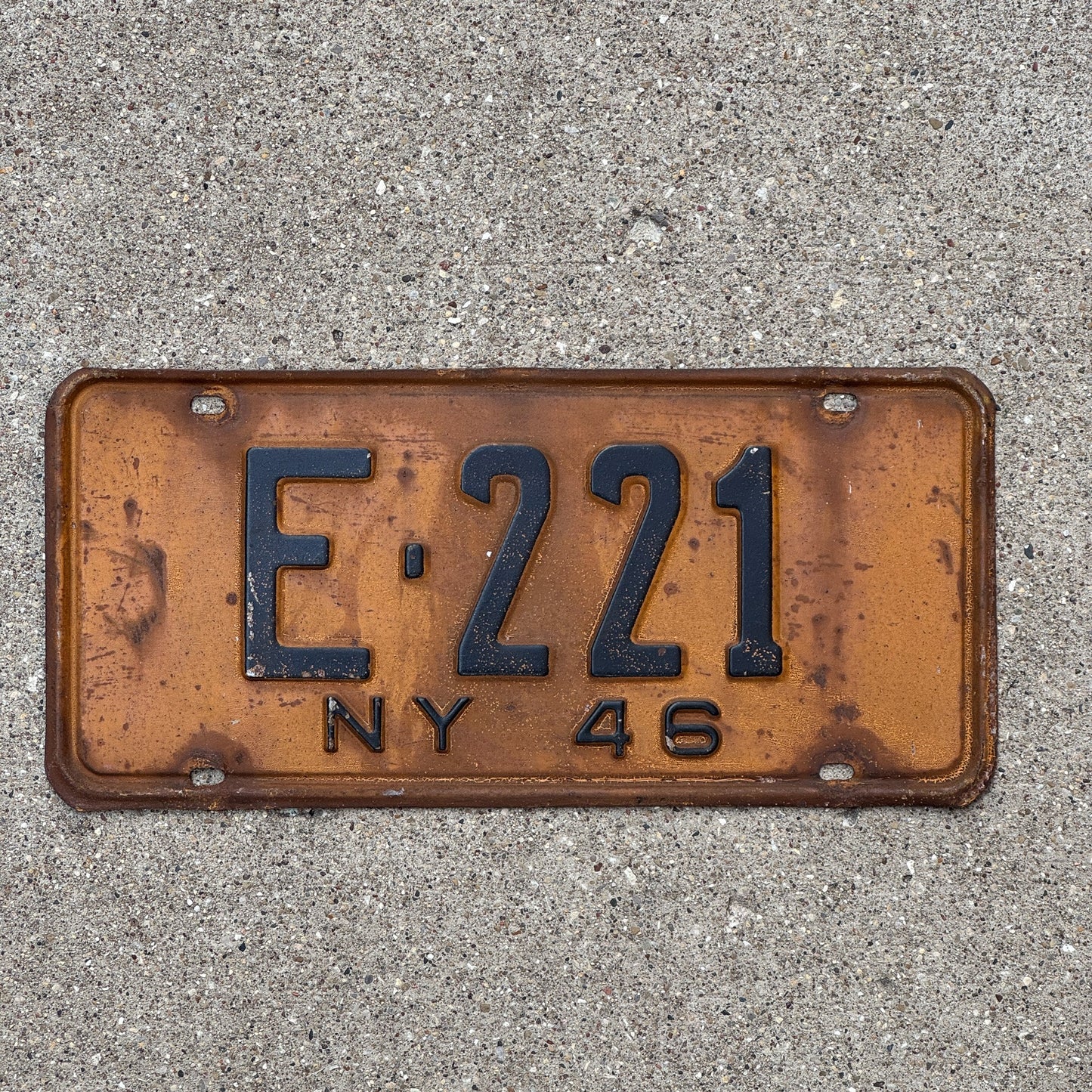 Photo of a 1946 New York License Plate Auto Tag Garage Decor Vintage E 221