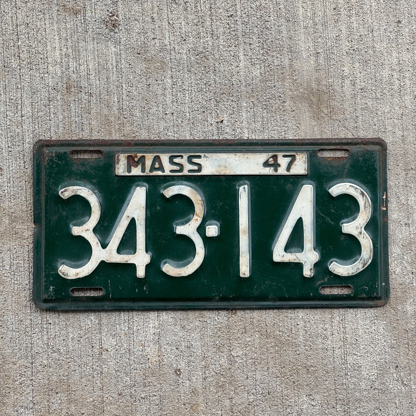 Photo of a 1947 Massachusetts License Plate Auto Tag Garage Decor Vintage 343 143