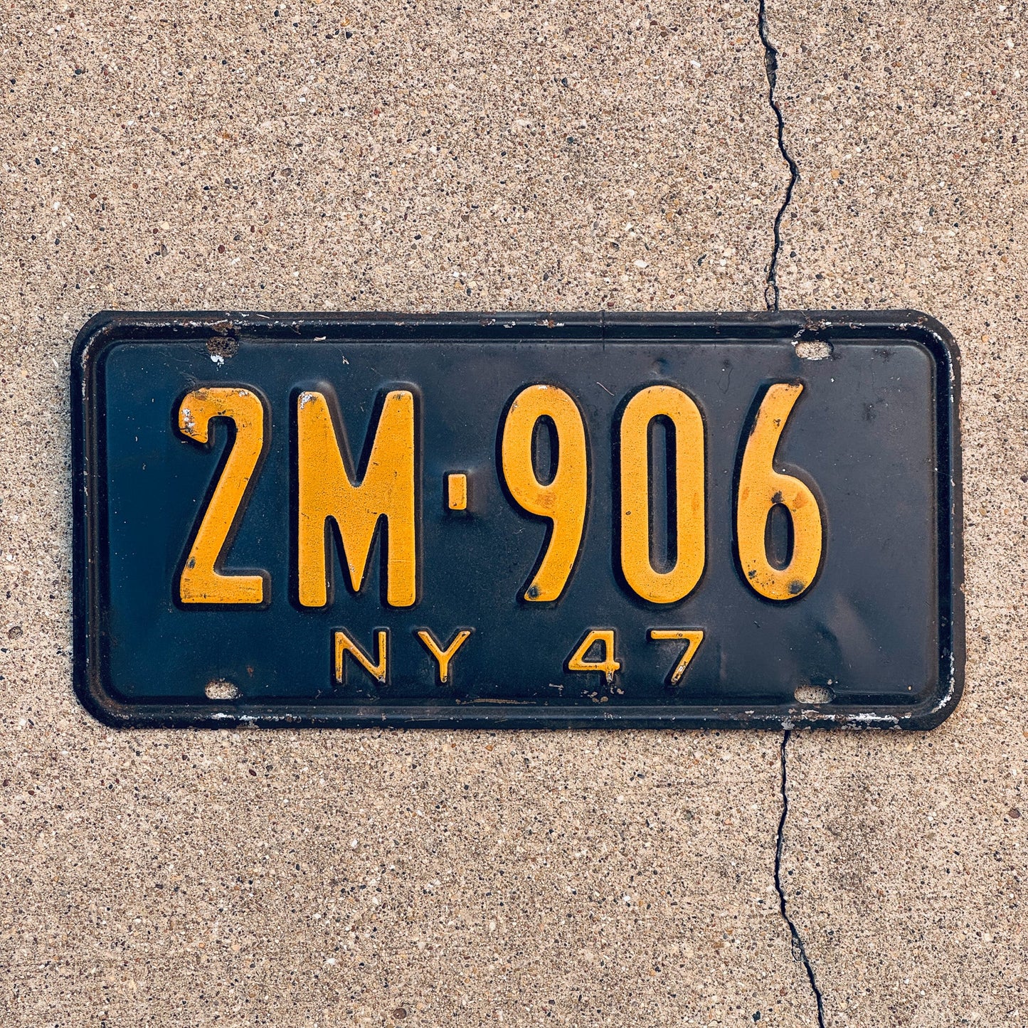 Photo of a 1947 New York License Plate Auto Tag Garage Decor Vintage 2M 906