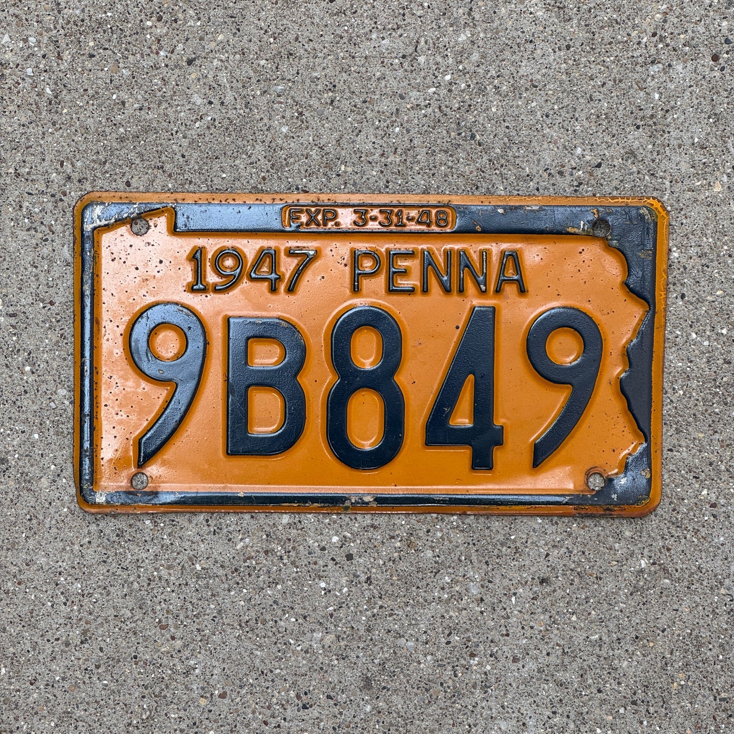 Photo of a 1947 Pennsylvania License Plate Auto Tag Garage Decor Vintage 9 B 849