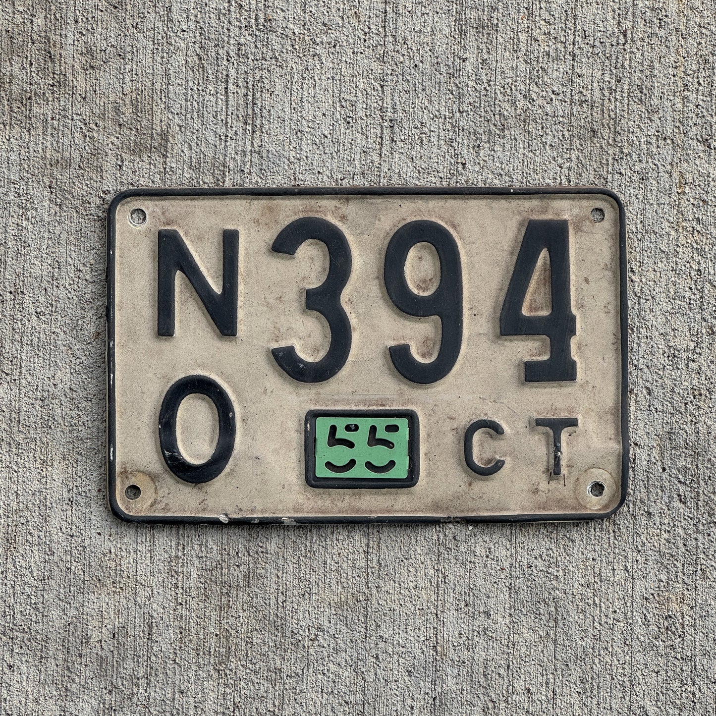 Photo of a 1948 1955 Connecticut License Plate Auto Tag Garage Decor Vintage NO 394 with original patina