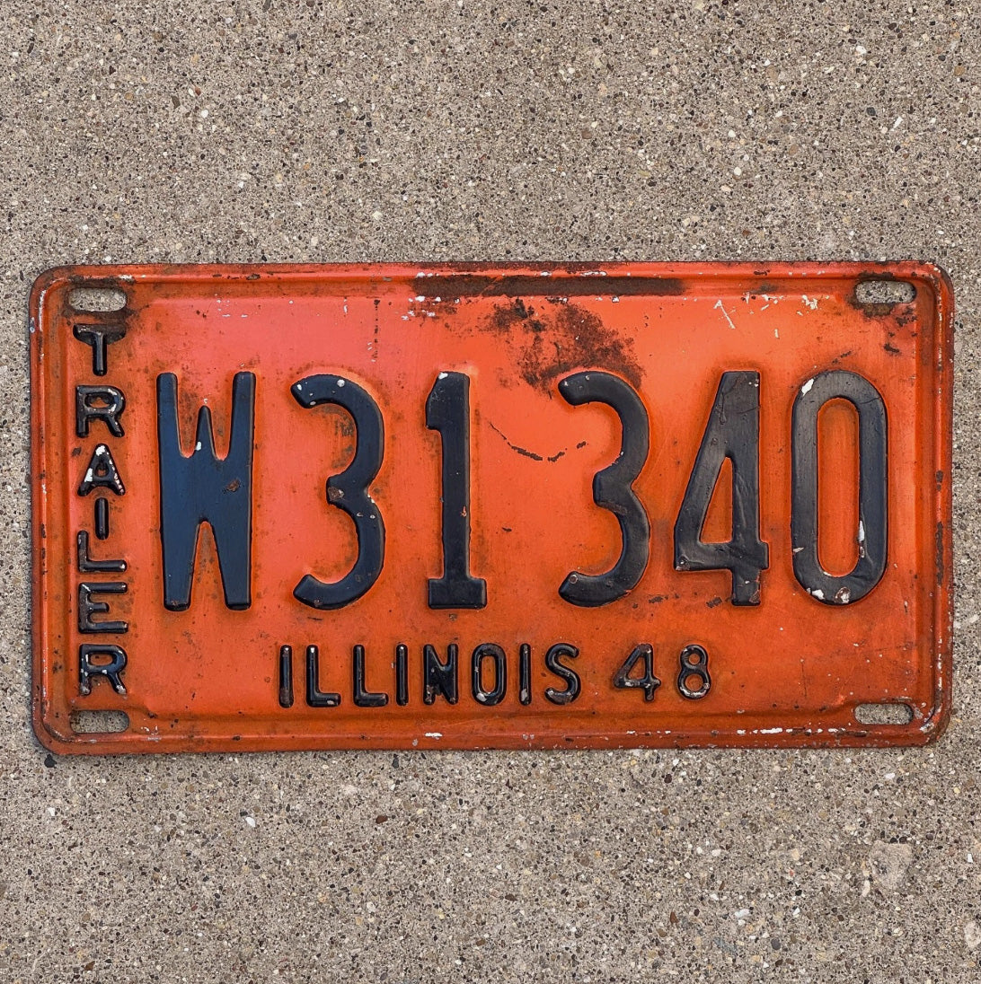 Photo of a 1948 Illinois Trailer License Plate Auto Tag Garage Decor Vintage W 31340