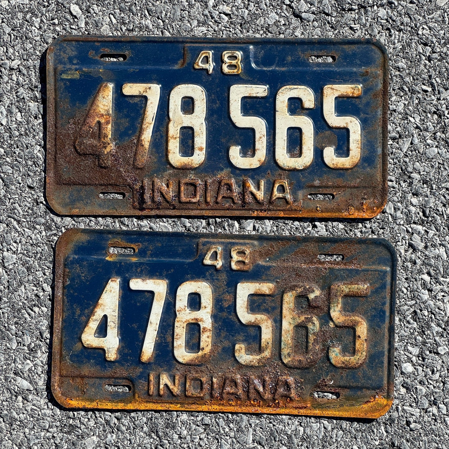 Photo of a 1948 Indiana License Plate Pair Auto Tag Garage Decor Vintage 478565