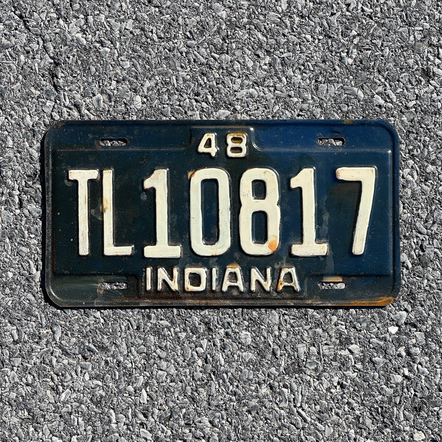 Photo of a 1948 Indiana Trailer License Plate Auto Tag Garage Decor Vintage TL 10817