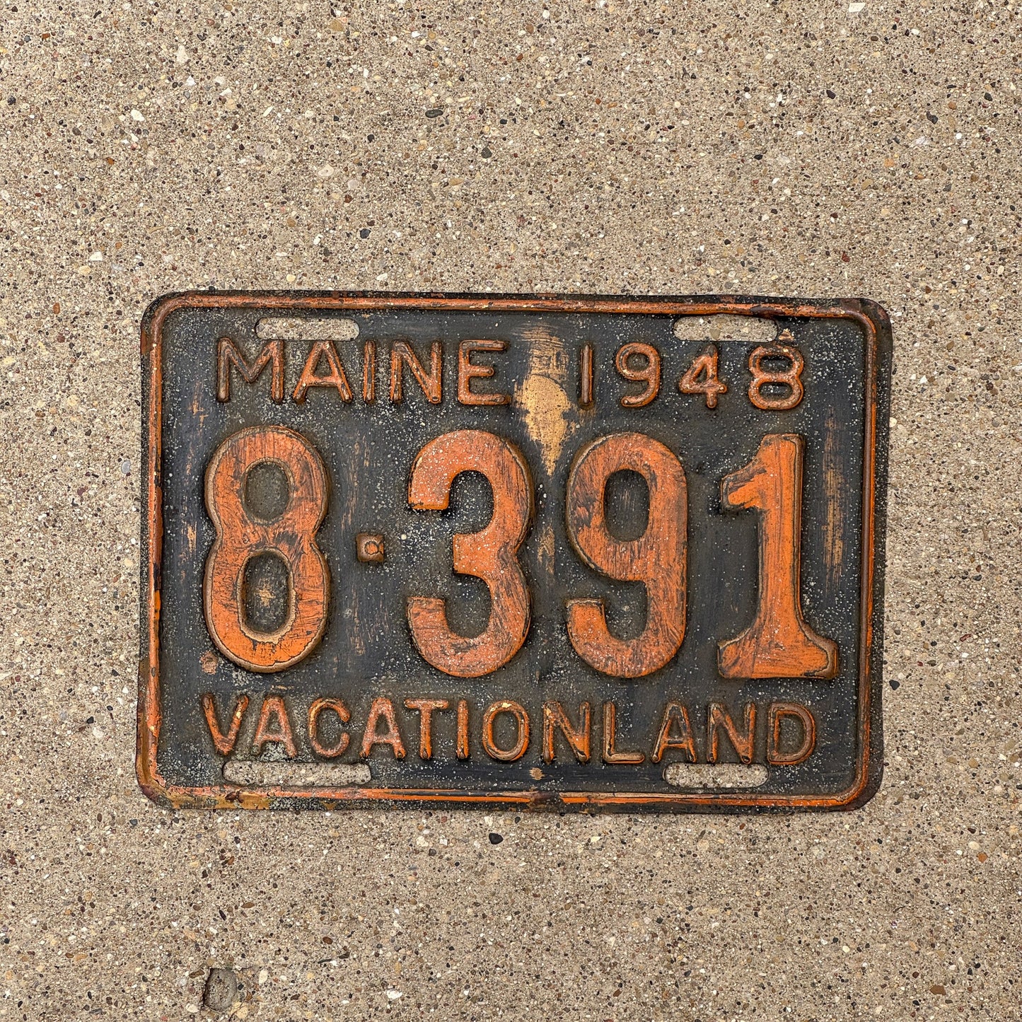 Photo of a 1948 Maine License Plate Auto Tag Garage Decor Vintage Brass 8391