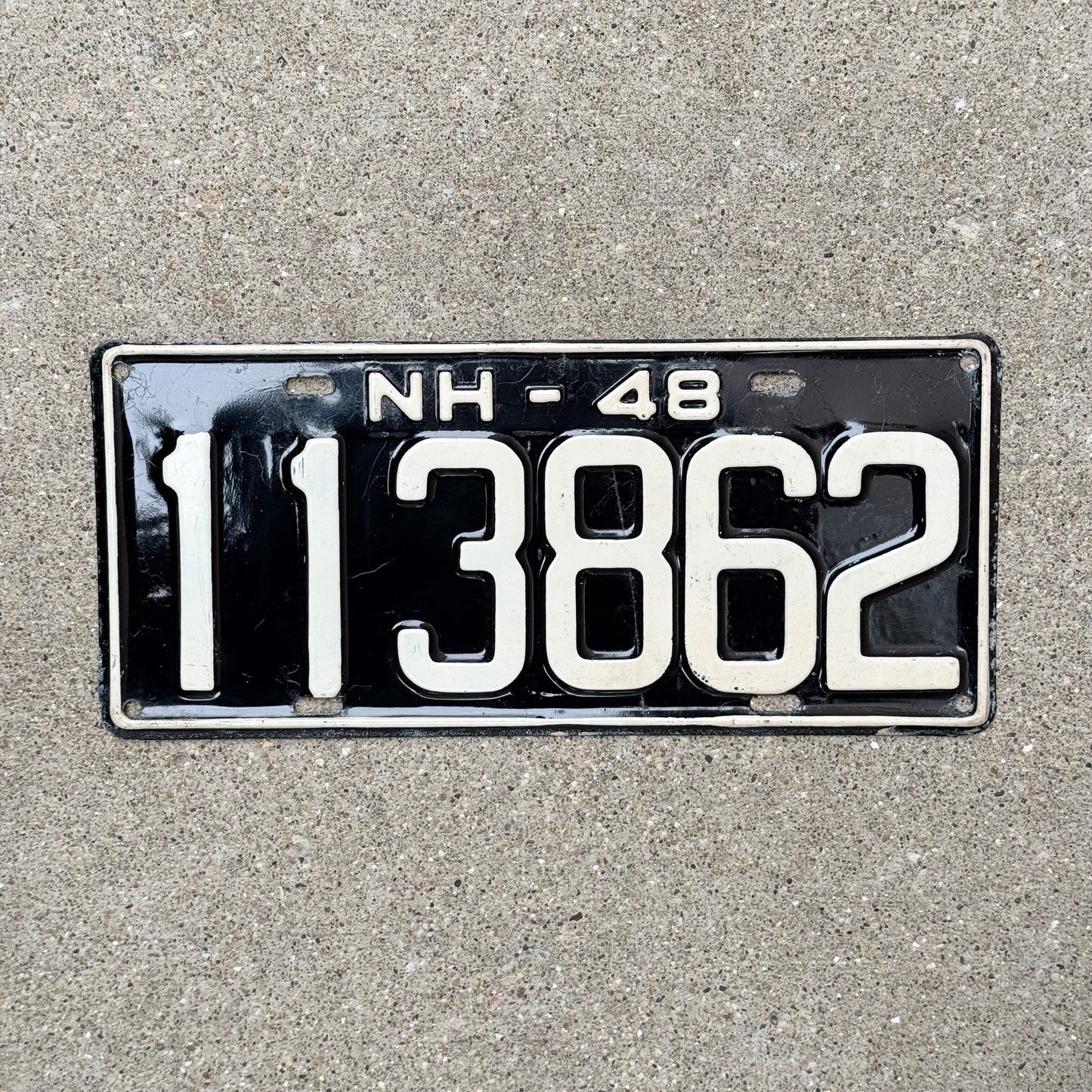 Photo of a 1948 New Hampshire License Plate Auto Tag Garage Decor Vintage High Quality 113862 with original patina