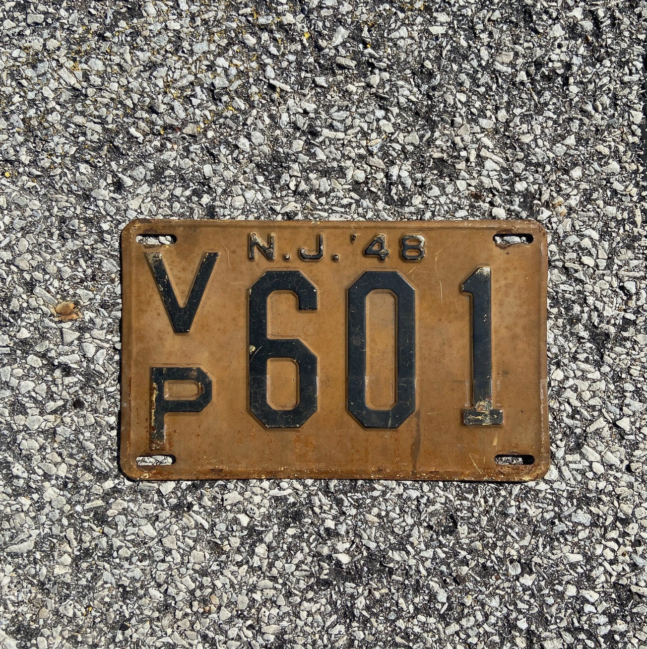 Photo of a 1948 New Jersey License Plate Auto Tag Garage Decor Vintage Initials Name VP 601