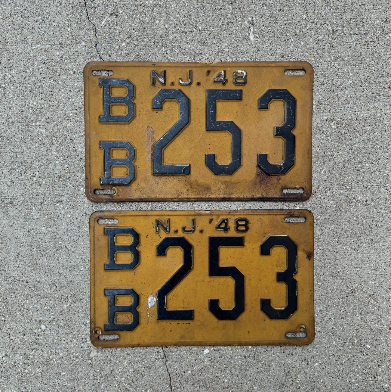 Photo of a 1948 New Jersey License Plate Pair Auto Tag Garage Decor Vintage YOM Ford Chevy Dodge BB 253