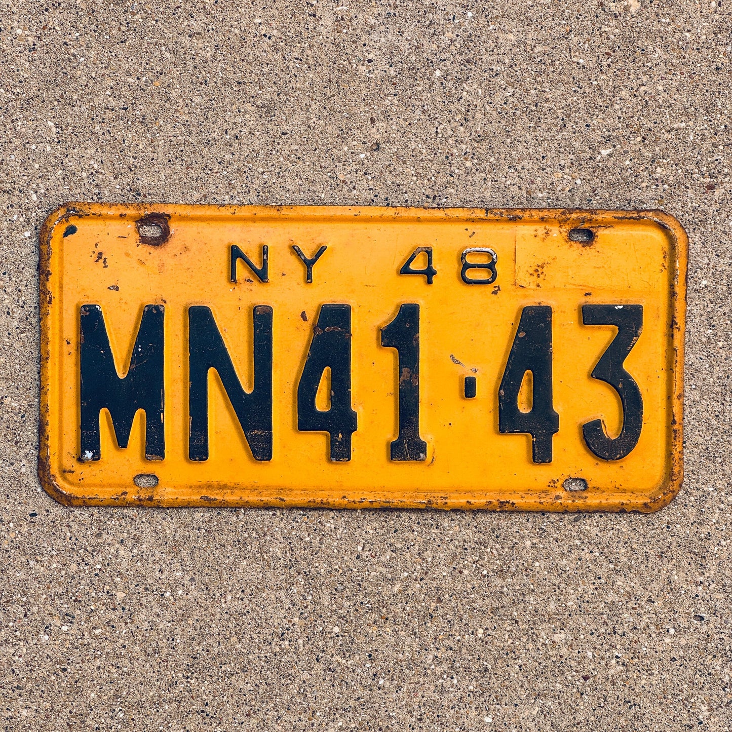 Photo of a 1948 New York License Plate Auto Tag Garage Decor Vintage MN 4143