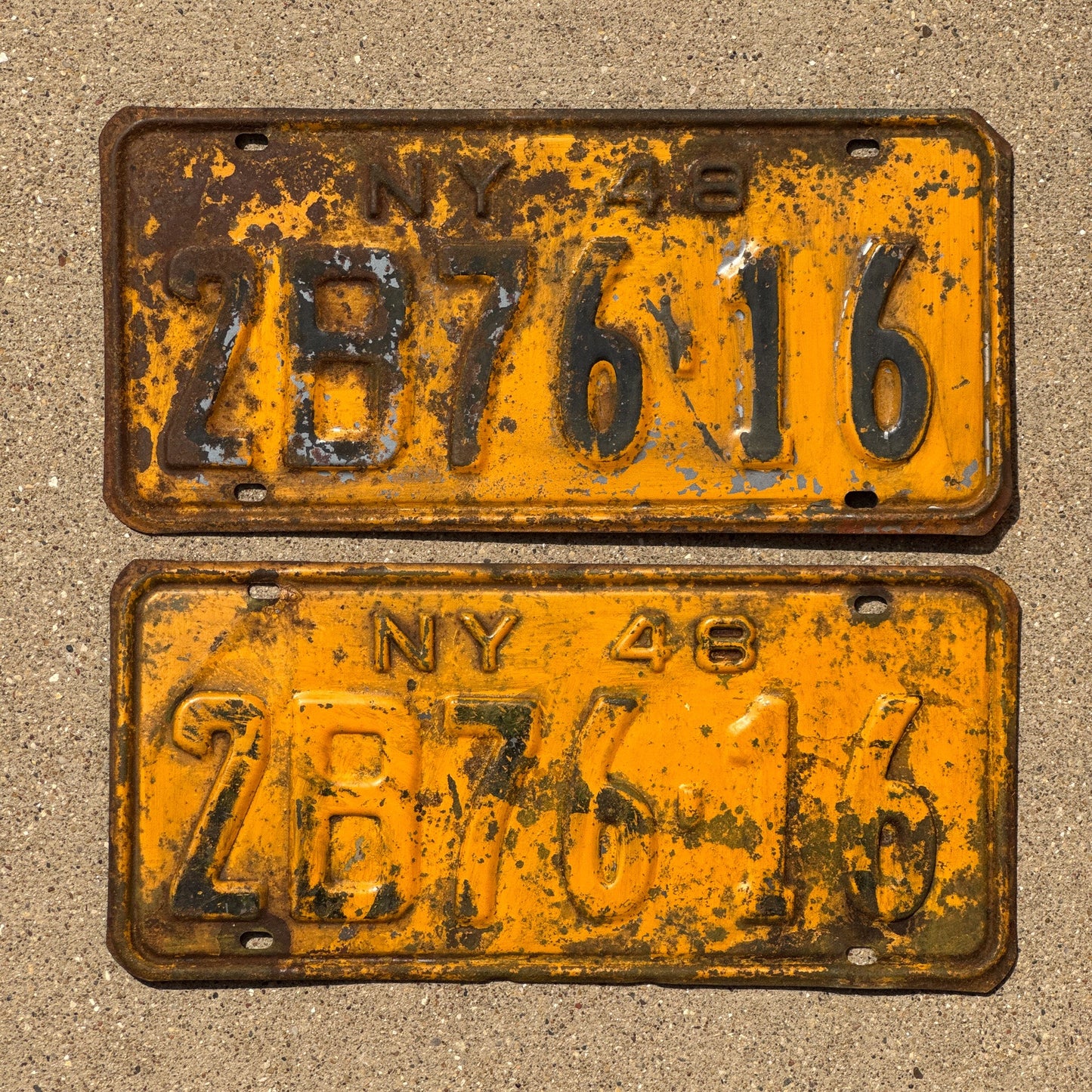 Photo of a 1948 New York License Plate Pair Auto Tag Garage Decor Vintage YOM Restoration Ready 2 B 7616