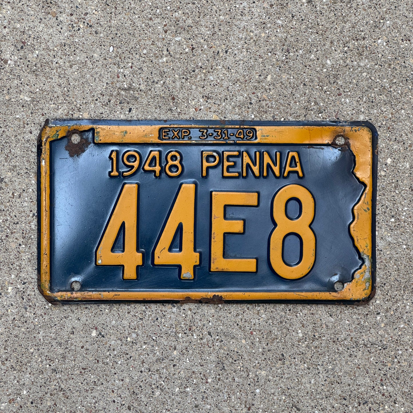 Photo of a 1948 Pennsylvania License Plate Auto Tag Garage Decor Vintage 44 E 8