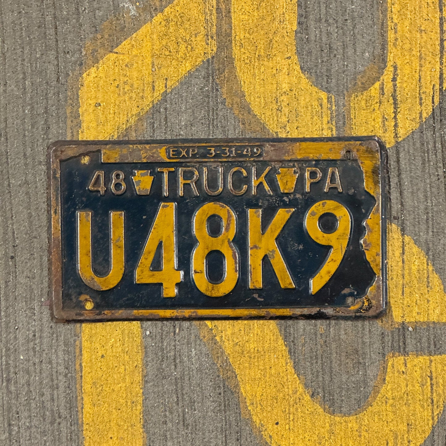 Photo of a 1948 Pennsylvania Truck License Plate Auto Tag Garage Decor Vintage U 48 K9
