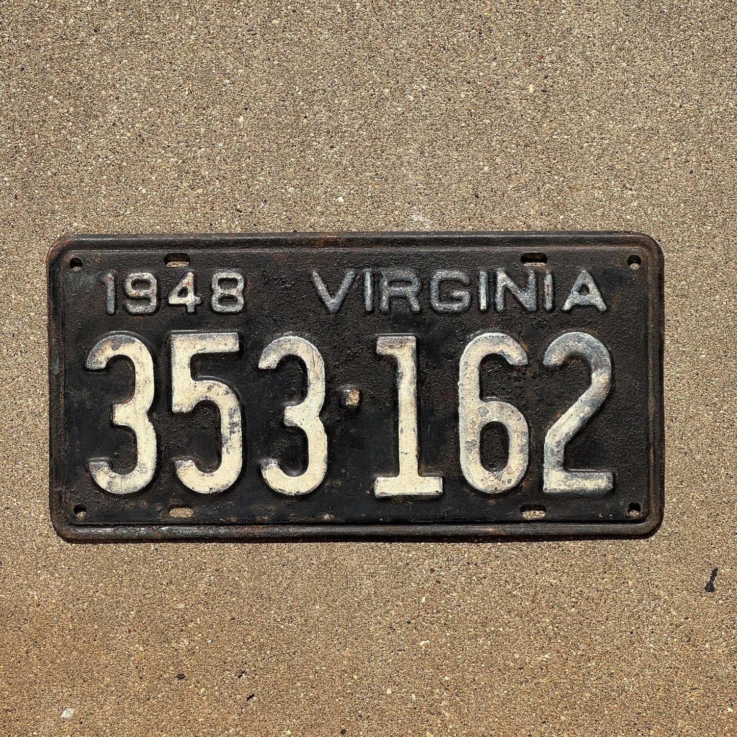 Photo of a 1948 Virginia License Plate Auto Tag Garage Decor Vintage 353 162