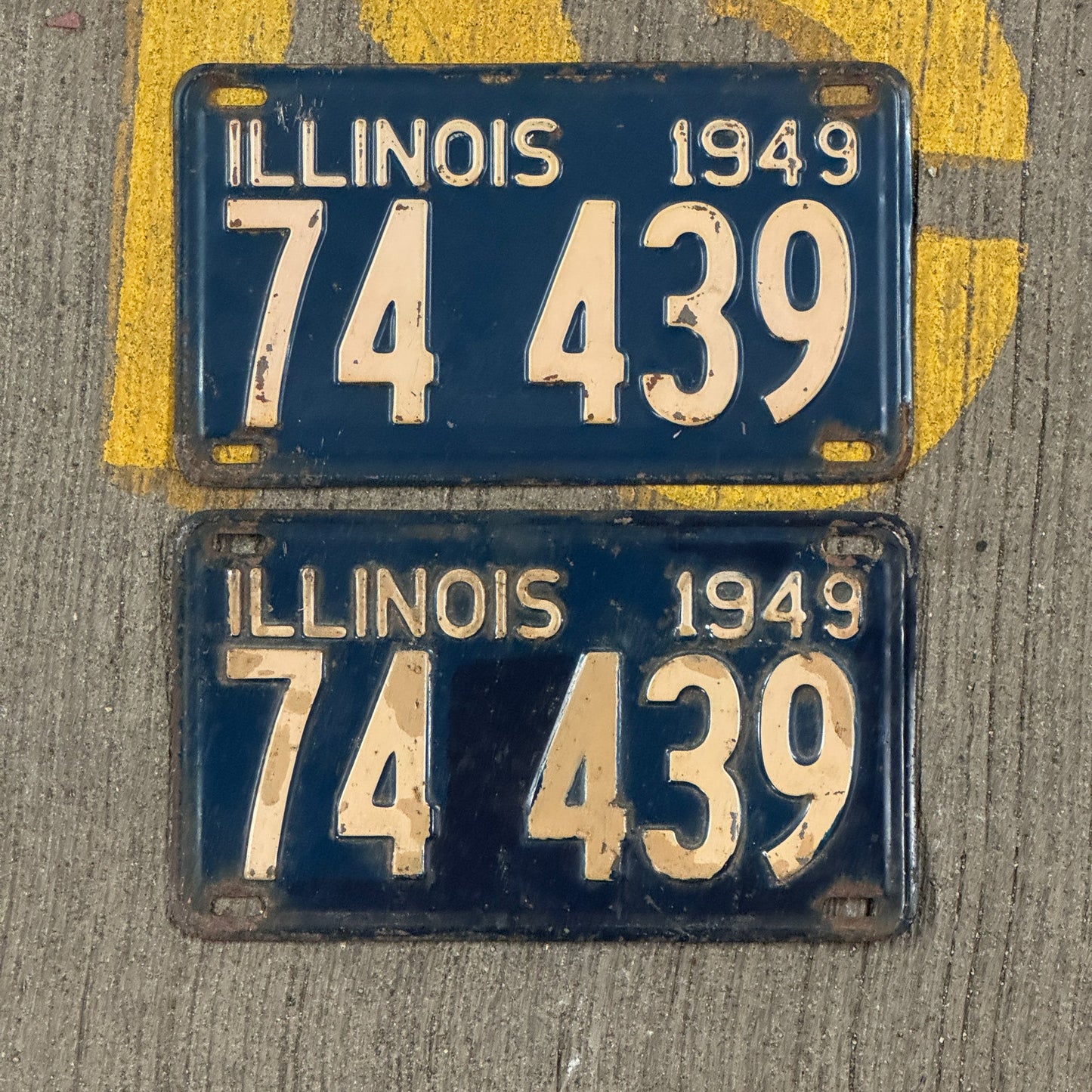 Photo of a 1949 Illinois License Plate Pair Auto Tag Garage Decor Vintage 74 439