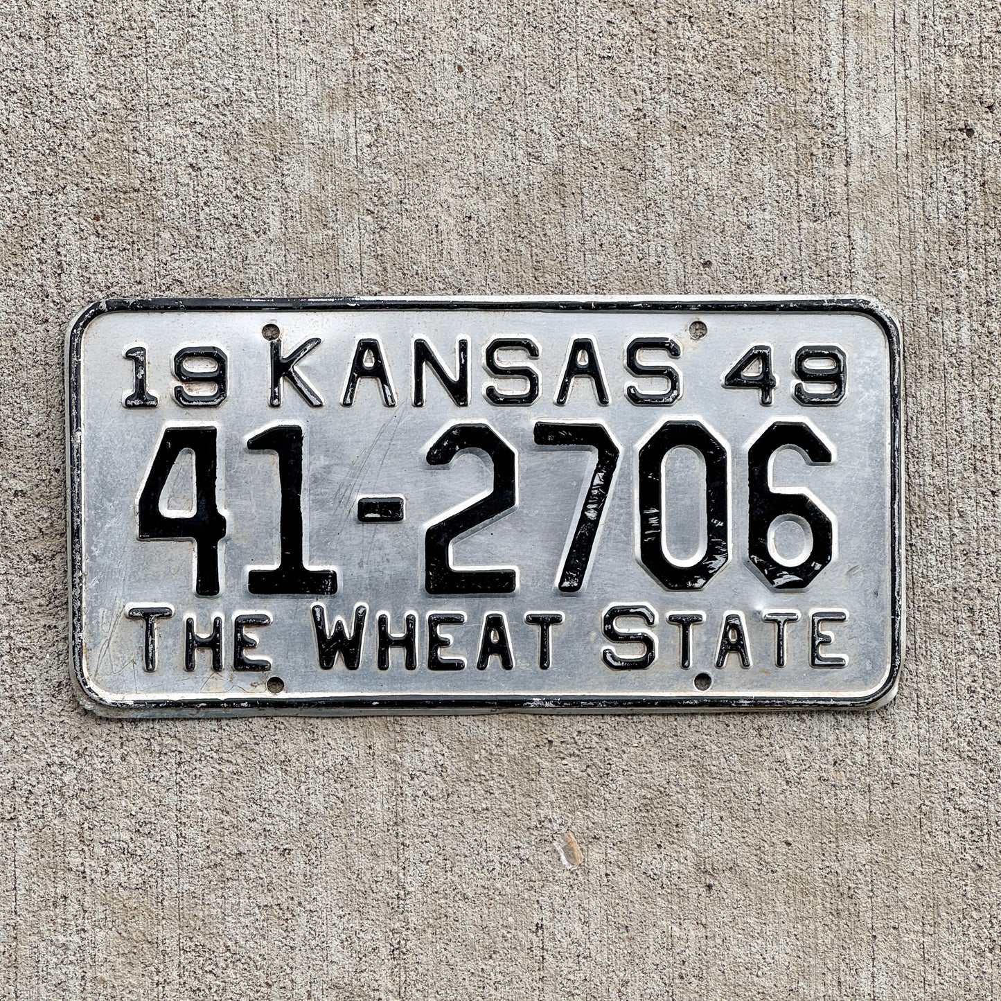 Photo of a 1949 Kansas License Plate Auto Tag Garage Decor Vintage 41 2706 with original patina