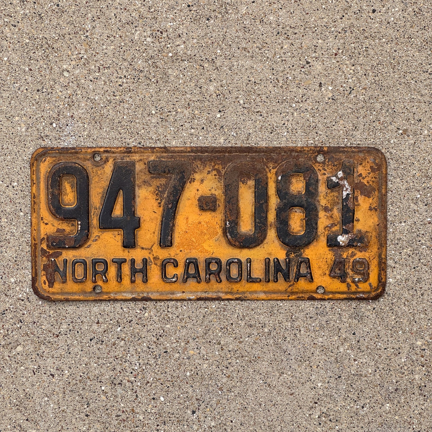 Photo of a 1949 North Carolina License Plate Auto Tag Garage Decor Vintage 947 081