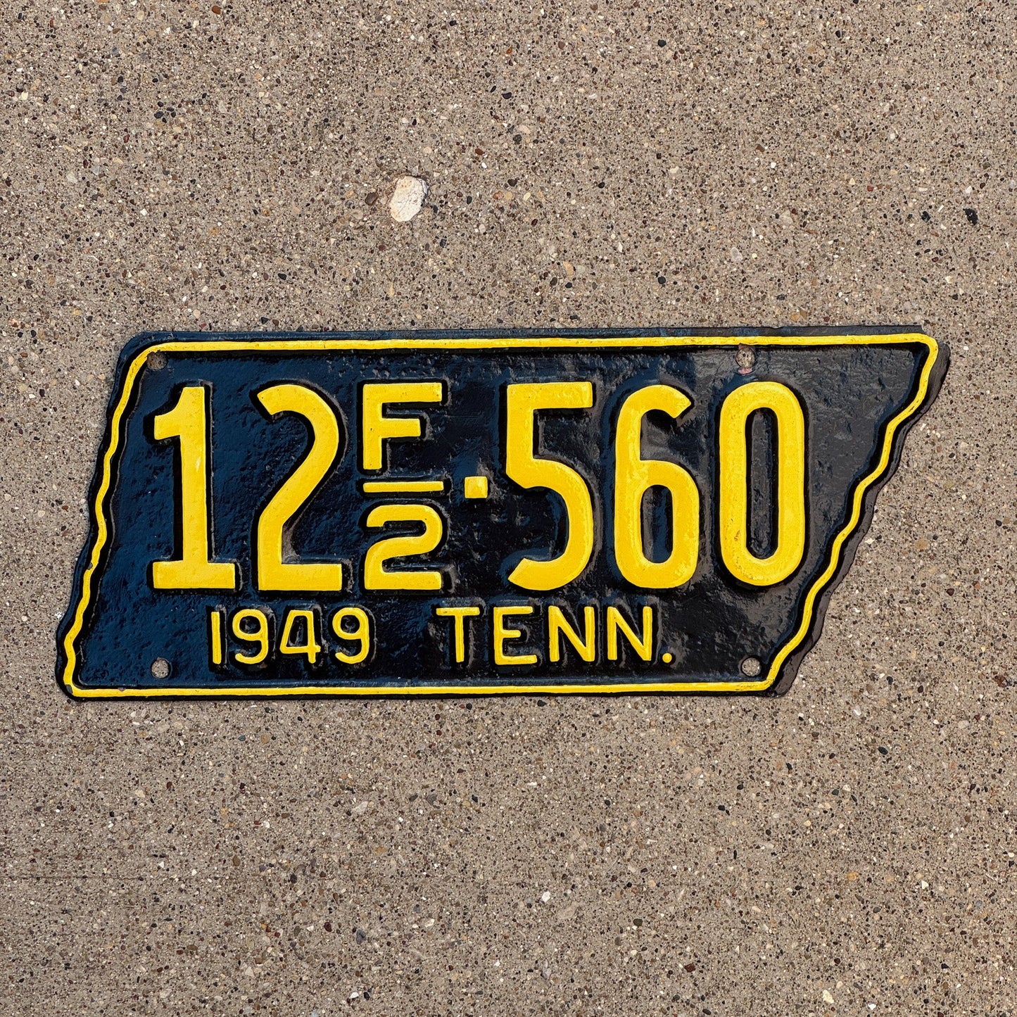 Photo of a 1949 Tennessee Farm License Plate Auto Tag Garage Decor Vintage State Shape 12 F2 560