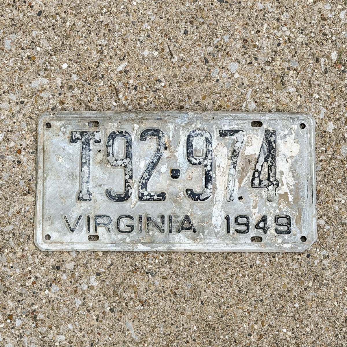 Photo of a 1949 Virginia Truck License Plate Auto Tag Garage Decor Vintage T92 974 with original patina