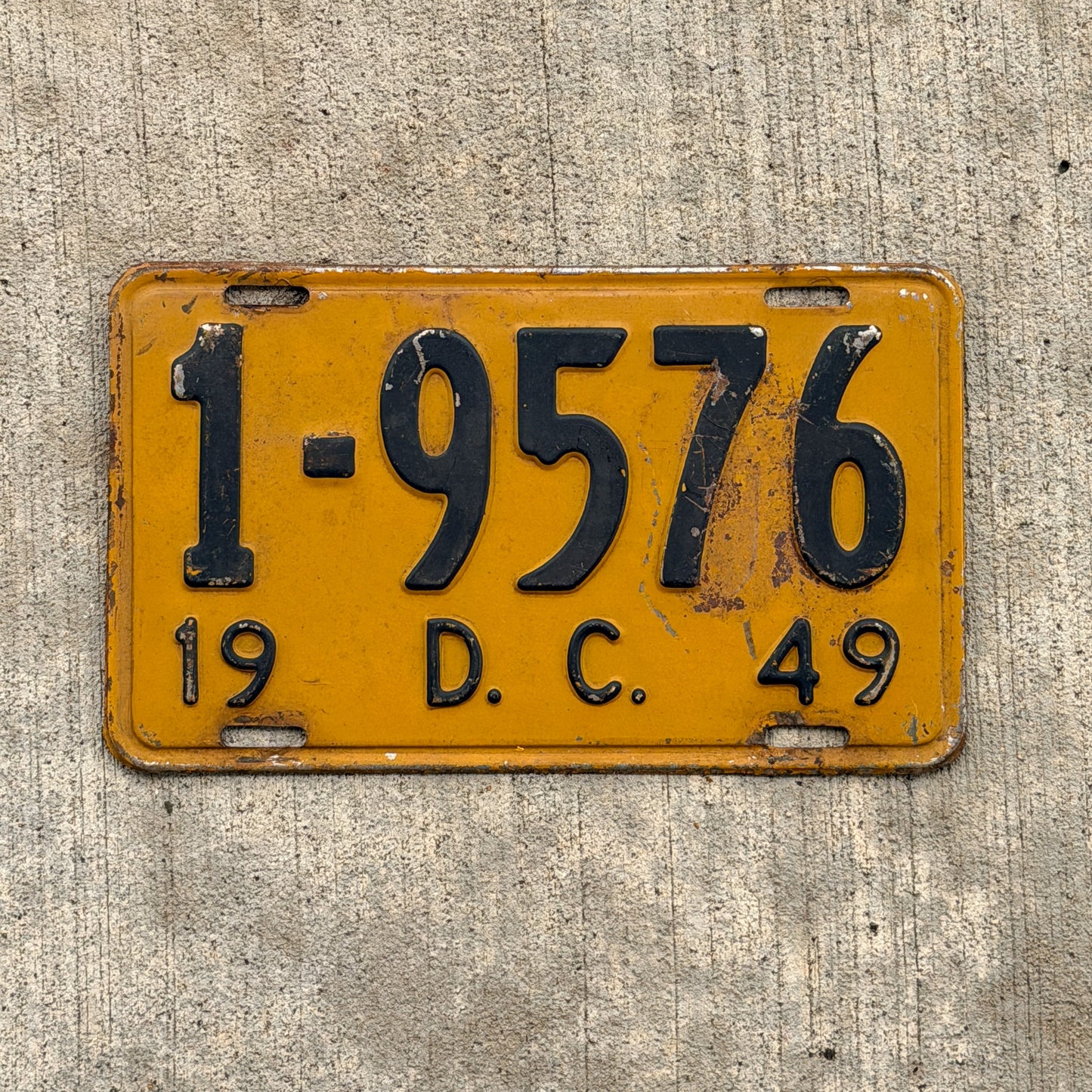 Photo of a 1949 Washington DC License Plate Auto Tag Garage Decor Vintage 1 9576 with original patina