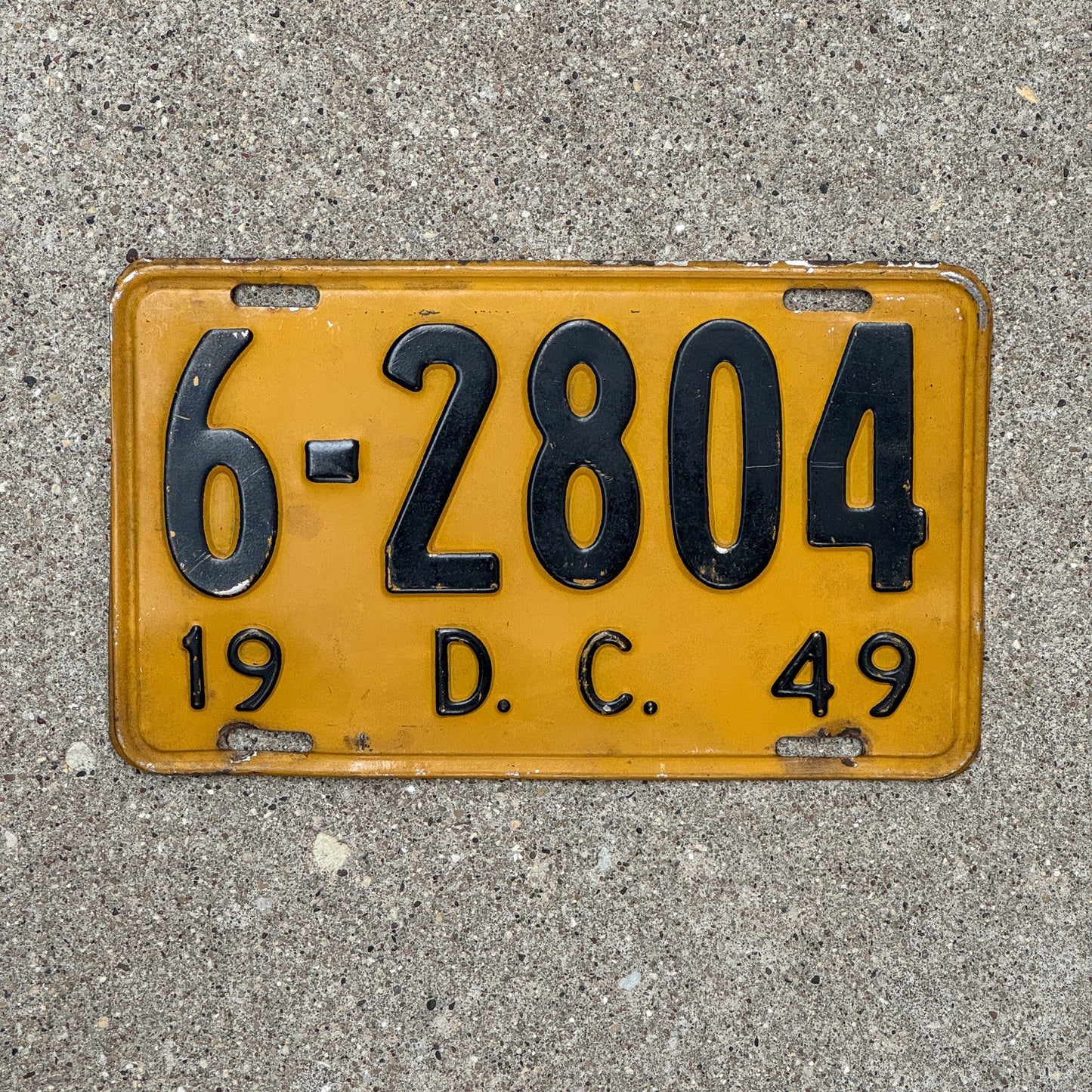 Photo of a 1949 Washington DC License Plate Auto Tag Garage Decor Vintage 6 2804 with original patina