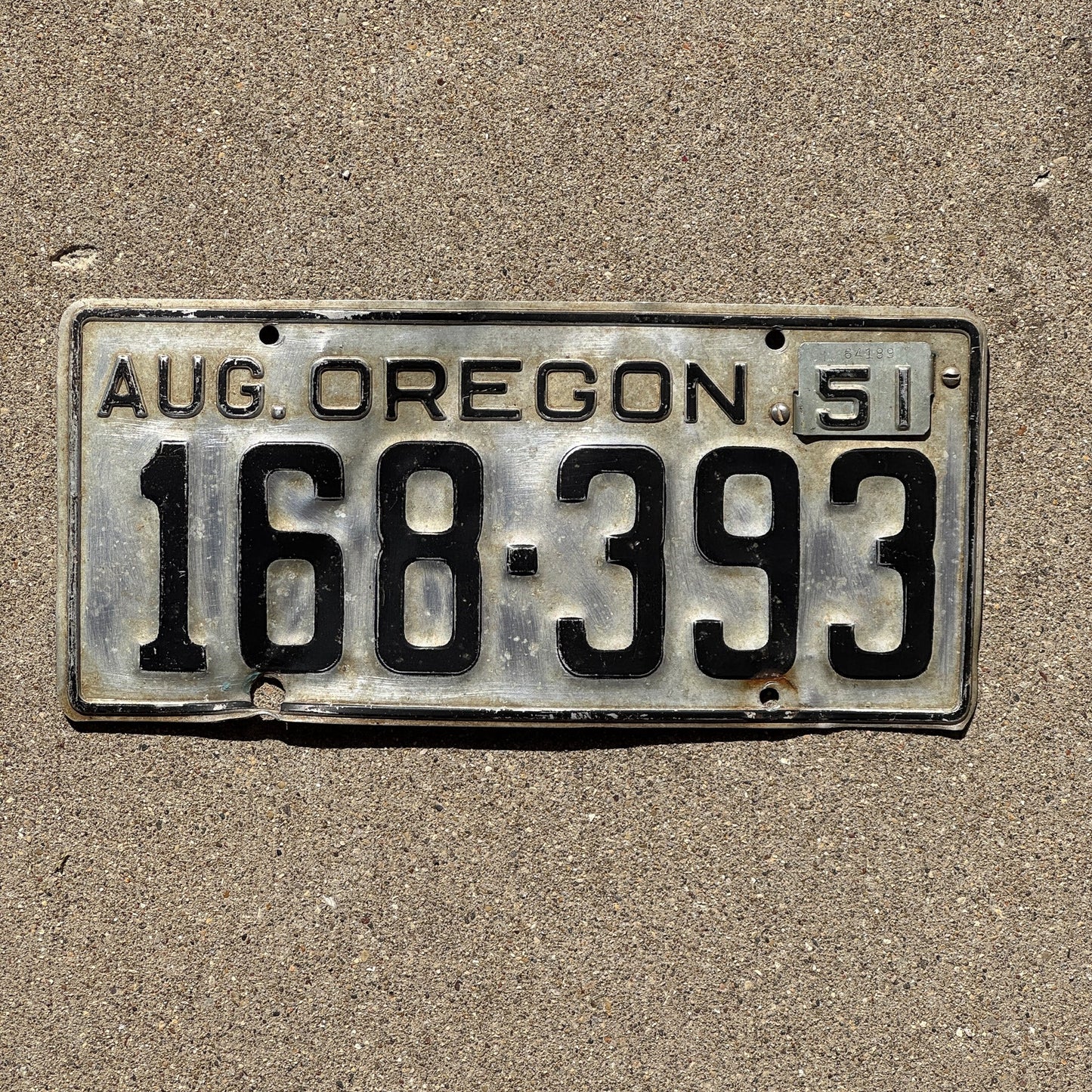 Photo of a 1950 1951 Oregon License Plate Auto Tag Garage Decor Vintage Tab Year August 168 393