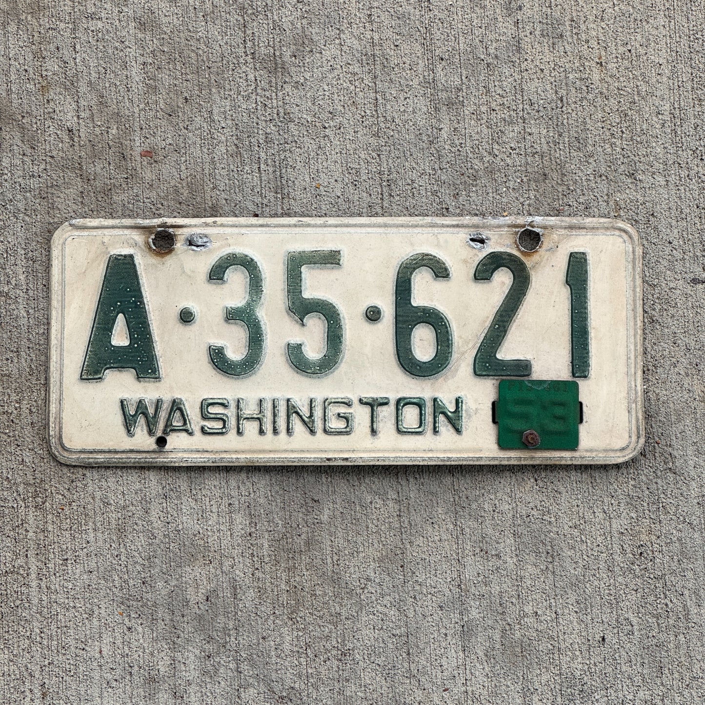Photo of a 1950 1953 Washington License Plate Auto Tag Garage Decor Vintage King County A 35 621 with original patina