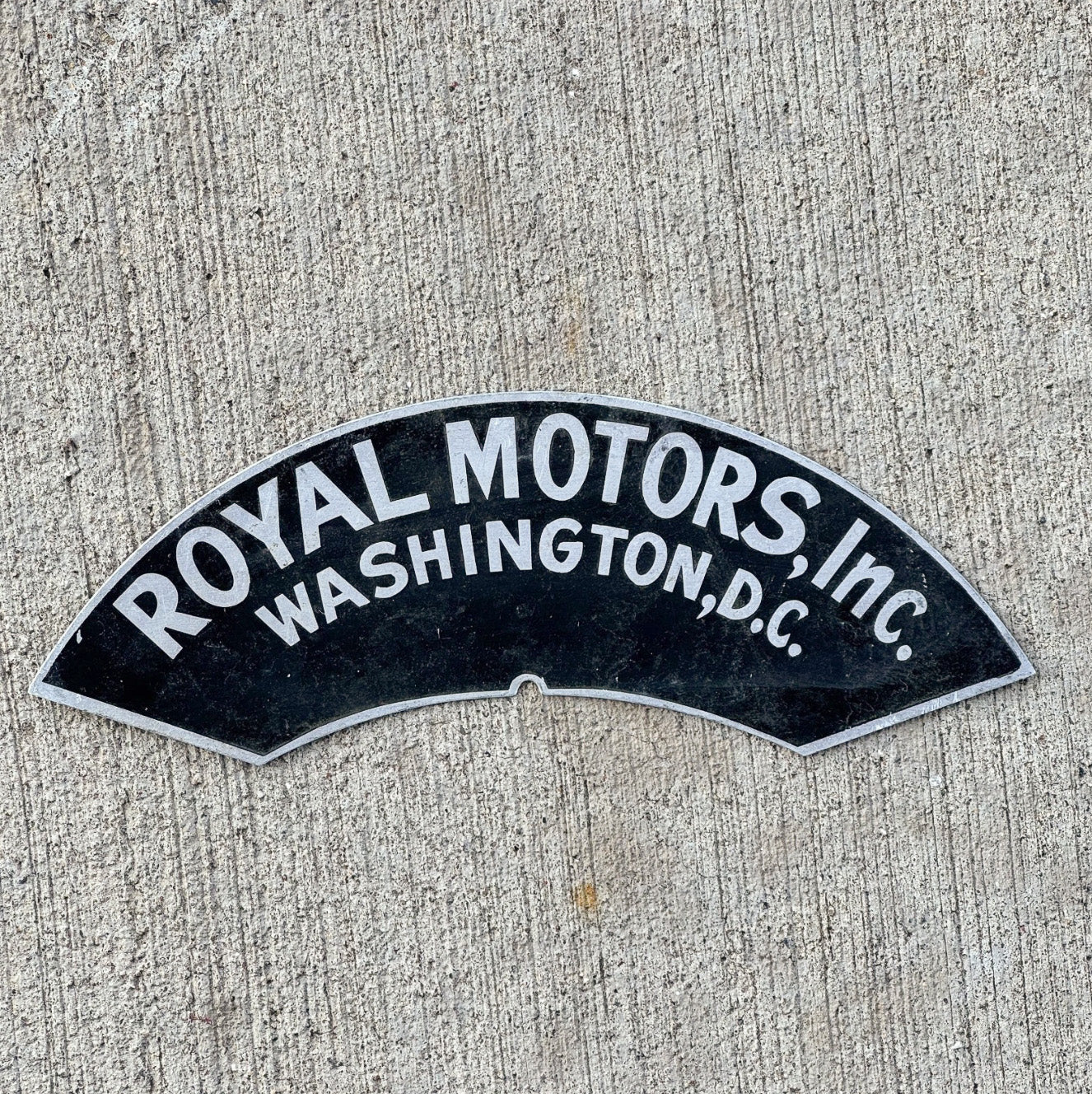 Photo of a 1950 Era Washington DC License Plate Topper Auto Tag Garage Decor Vintage Garage Auto Tag Royal Motors Dealer with original patina