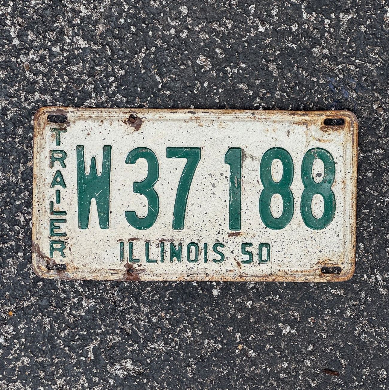 Photo of a 1950 Illinois Trailer License Plate Auto Tag Garage Decor Vintage W 37188