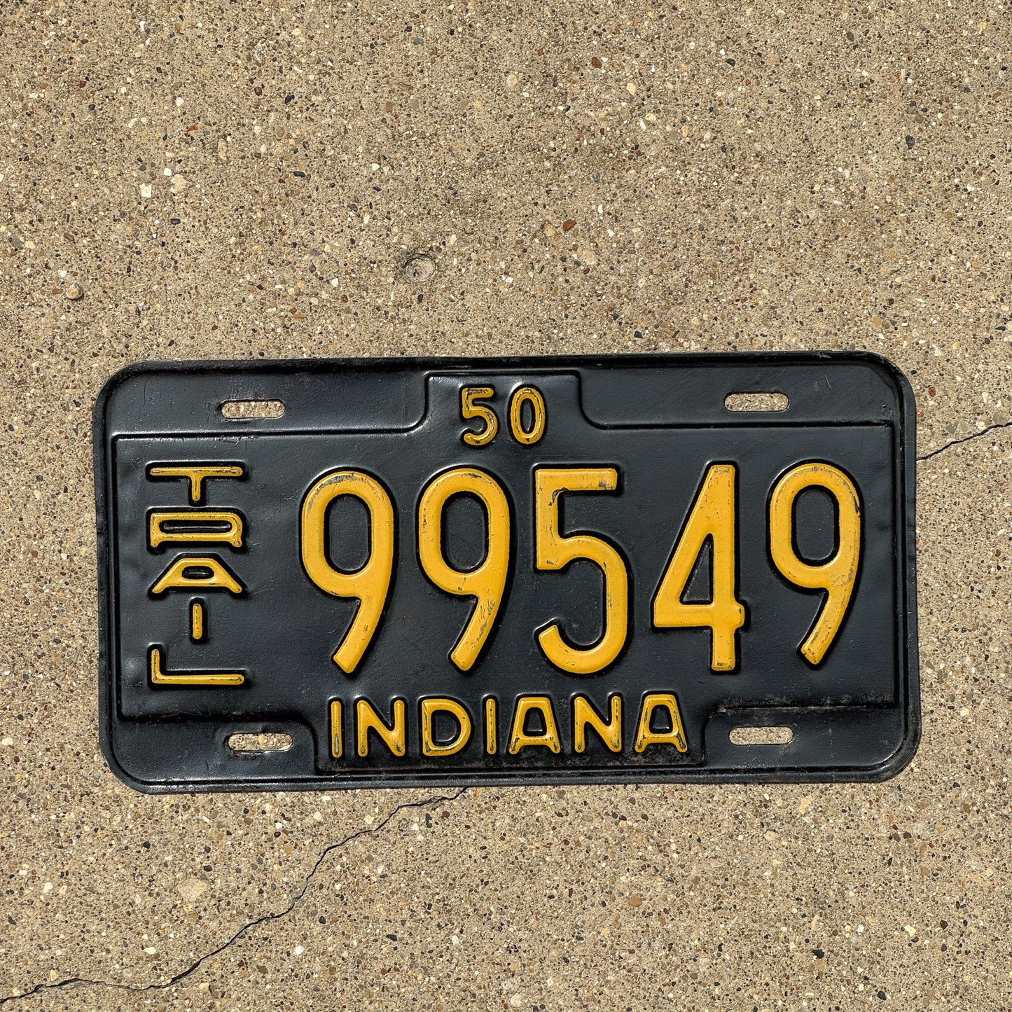 Photo of a 1950 Indiana Trailer License Plate Auto Tag Garage Decor Vintage Nice Quality 99549