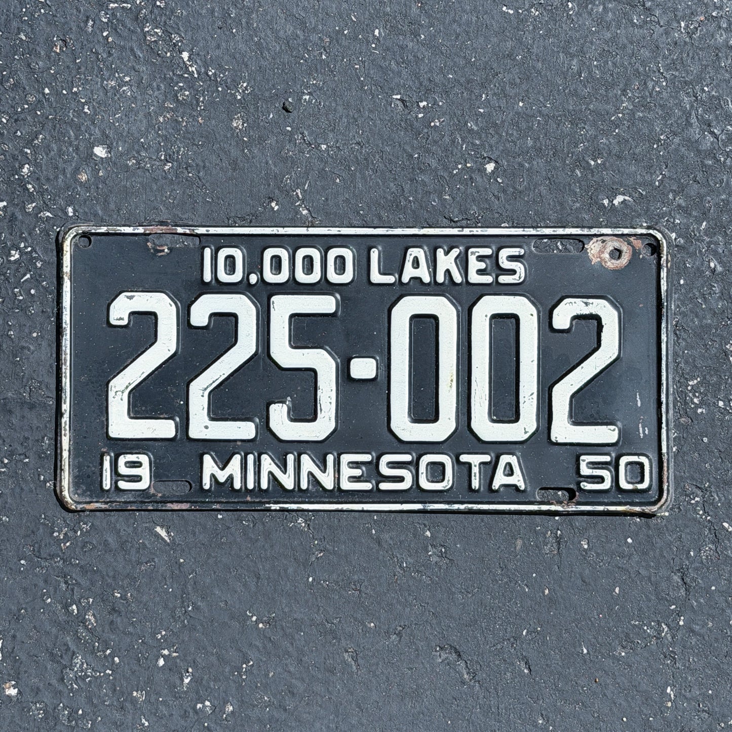 Photo of a 1950 Minnesota License Plate Auto Tag Garage Decor Vintage 225 002 with original patina