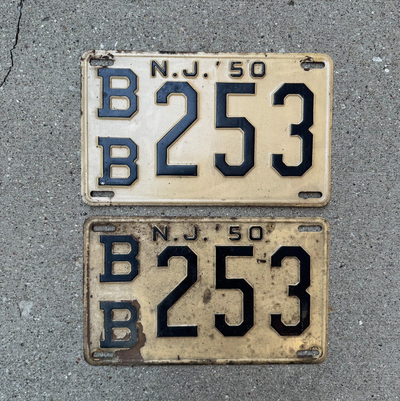 Photo of a 1950 New Jersey License Plate Pair Auto Tag Garage Decor Vintage YOM Ford Chevy Dodge BB 253