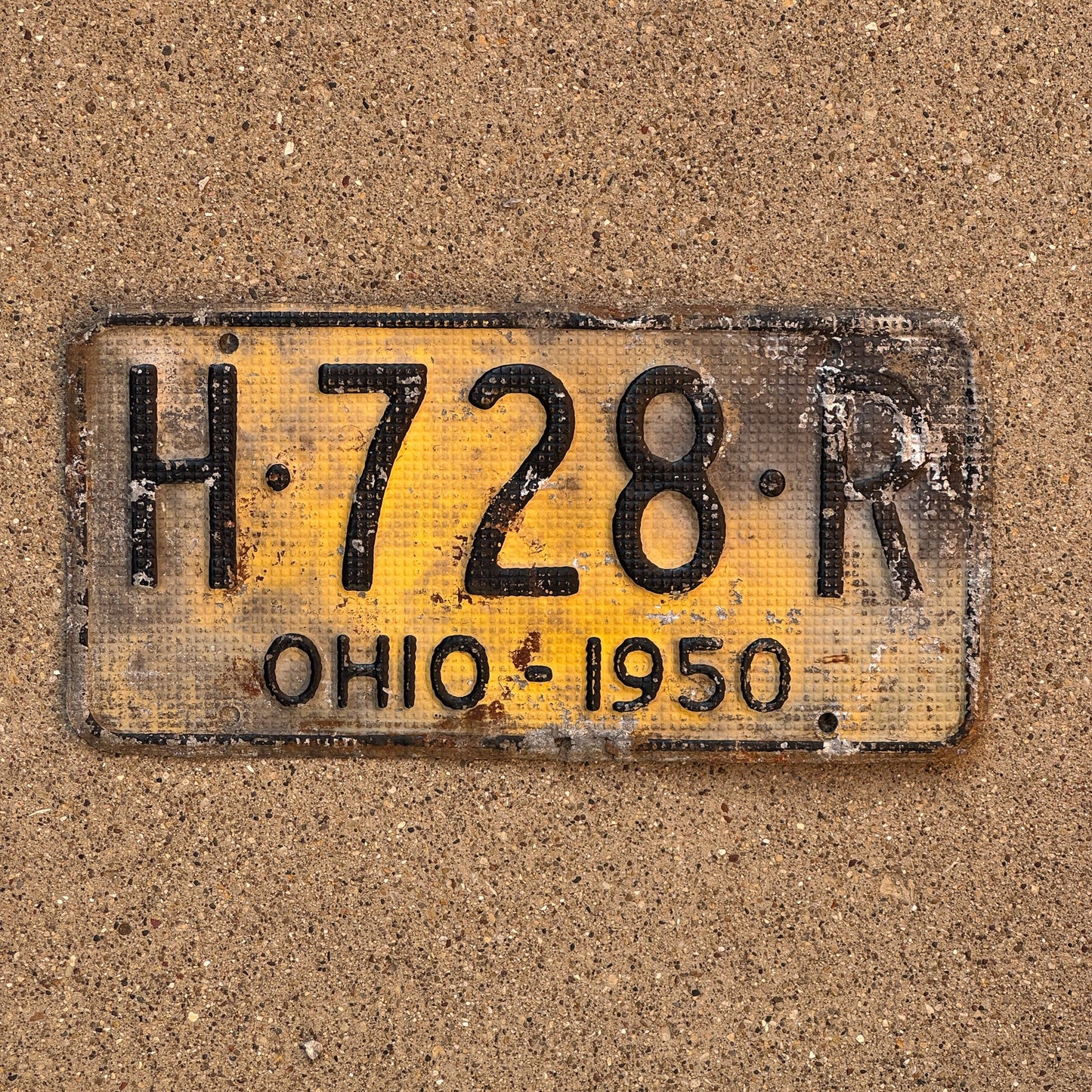 Photo of a 1950 Ohio License Plate Auto Tag Garage Decor Vintage Waffle Style H 728 R