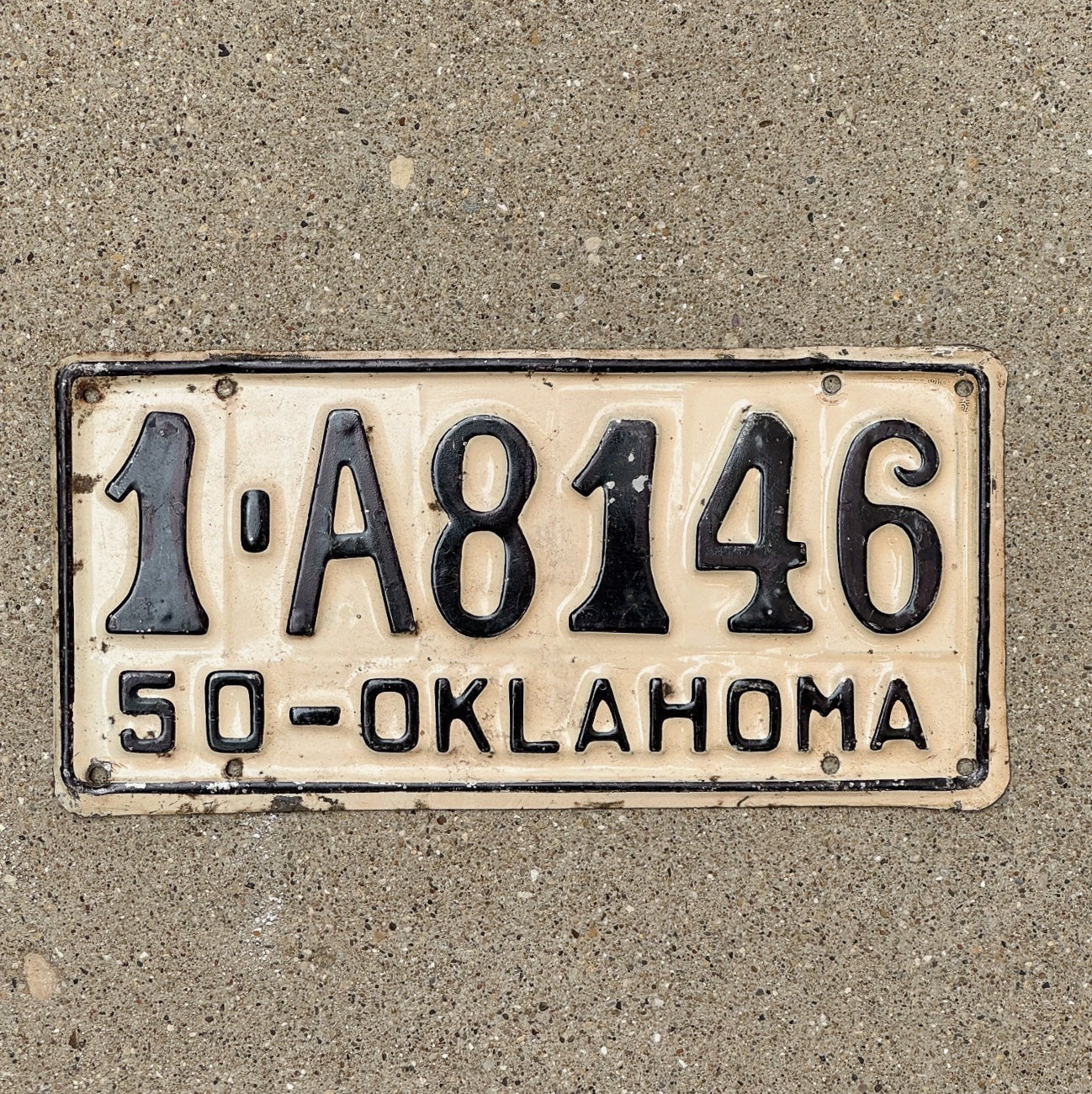 Photo of a 1950 Oklahoma License Plate Auto Tag Garage Decor Vintage 1 A8146 with original patina