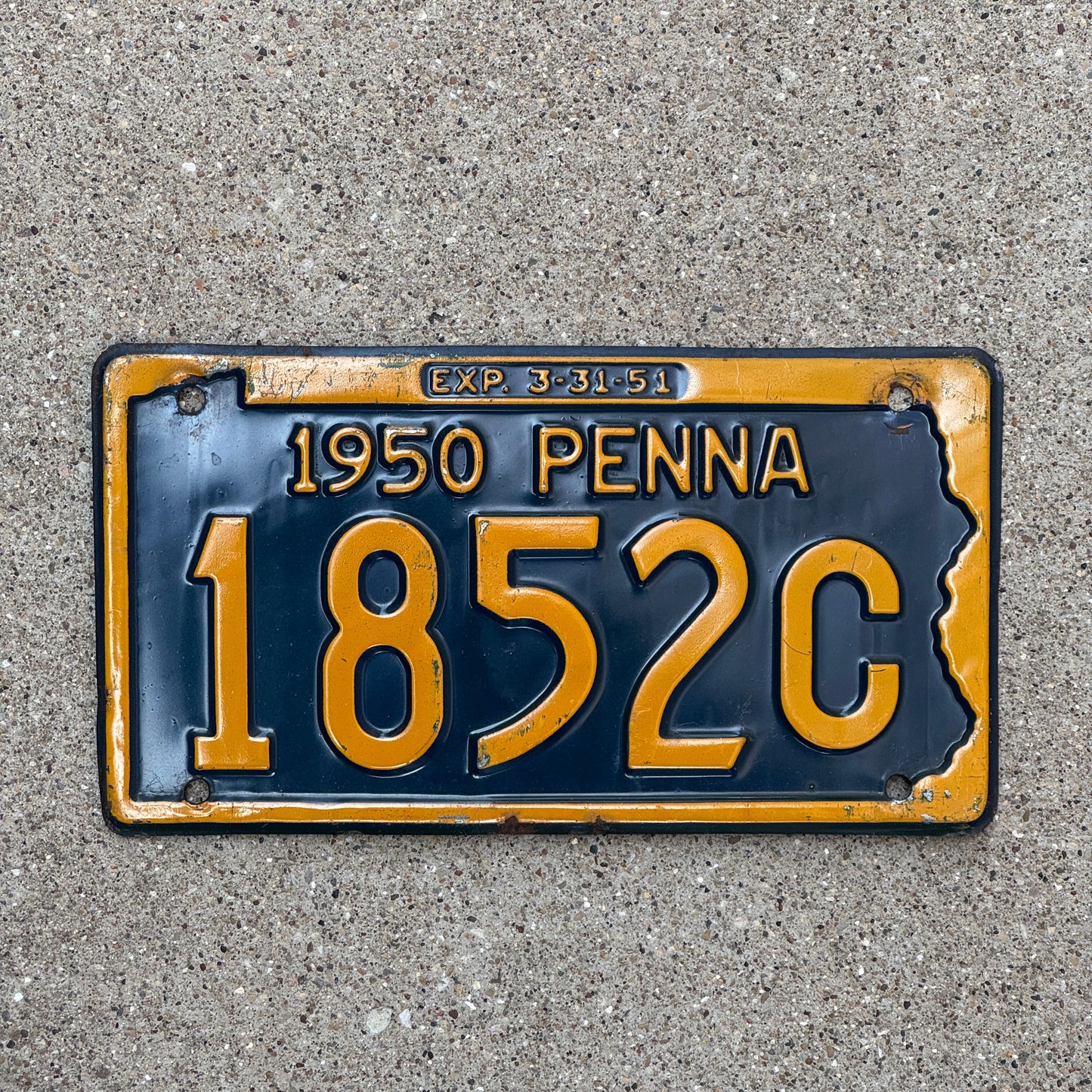 Photo of a 1950 Pennsylvania License Plate Auto Tag Garage Decor Vintage 1852 C