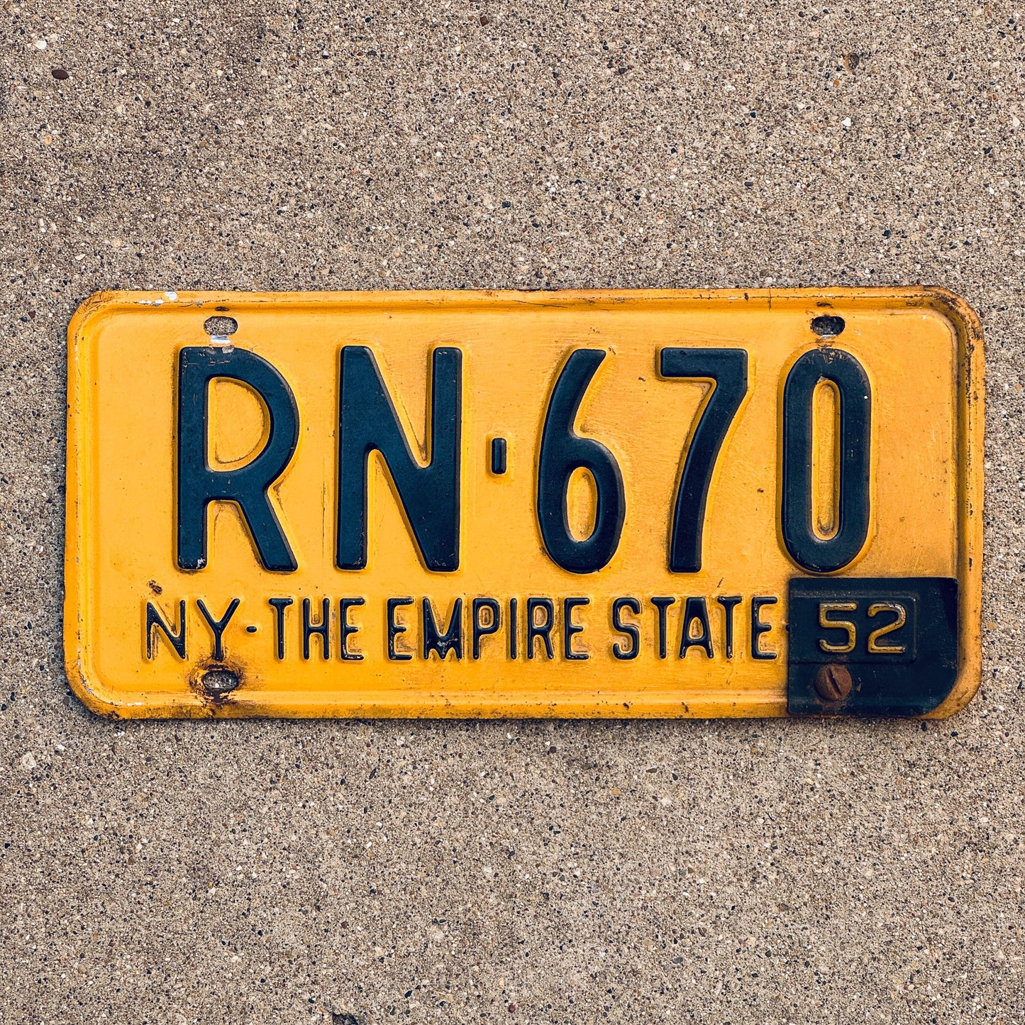 Photo of a 1951 1952 New York License Plate Auto Tag Garage Decor Vintage Empire State RN 670