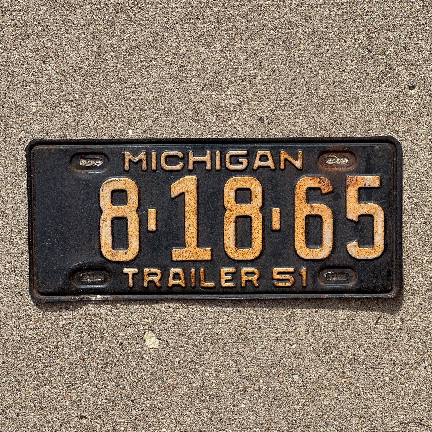 Photo of a 1951 Michigan Trailer License Plate Auto Tag Garage Decor Vintage Birthday August 81865