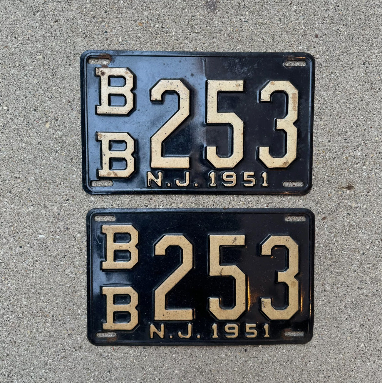 Photo of a 1951 New Jersey License Plate Pair Auto Tag Garage Decor Vintage High Quality YOM Ford Chevy Dodge BB 253